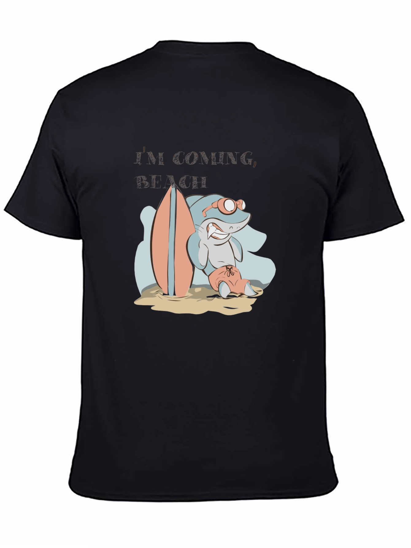 Surfing Shark Graphic Tee - Black Cotton T-Shirt