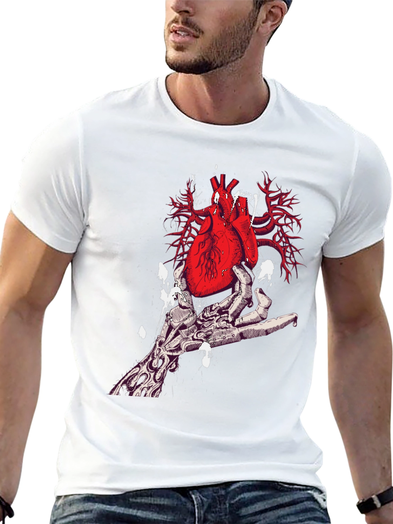 Heart in Hand Graphic Print Black T-Shirt