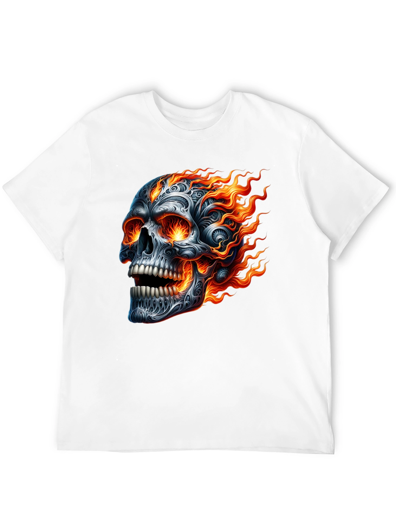 Flaming Skull Graphic Tee - Black Cotton T-Shirt