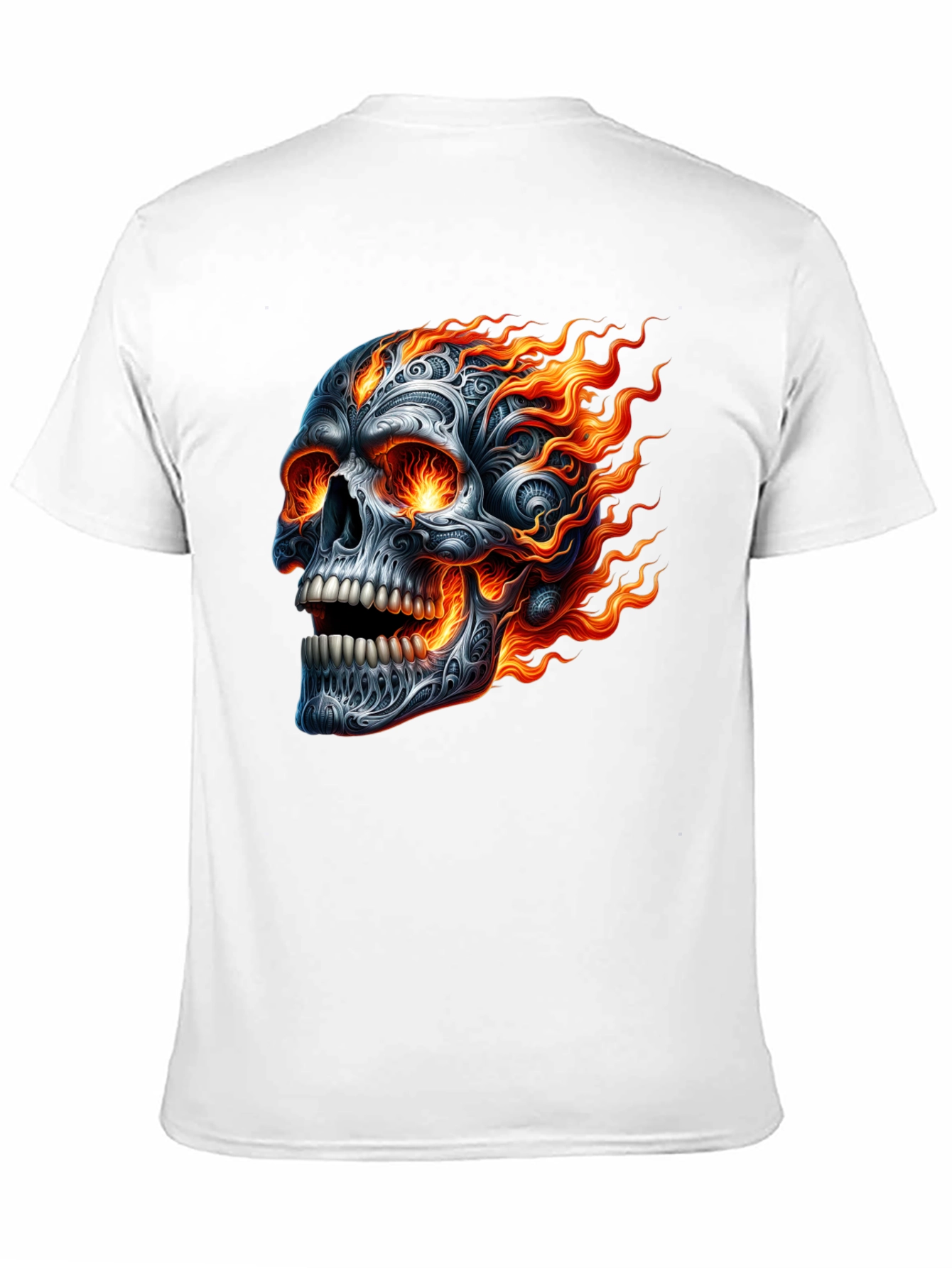 Flaming Skull Graphic Tee - Black Cotton T-Shirt