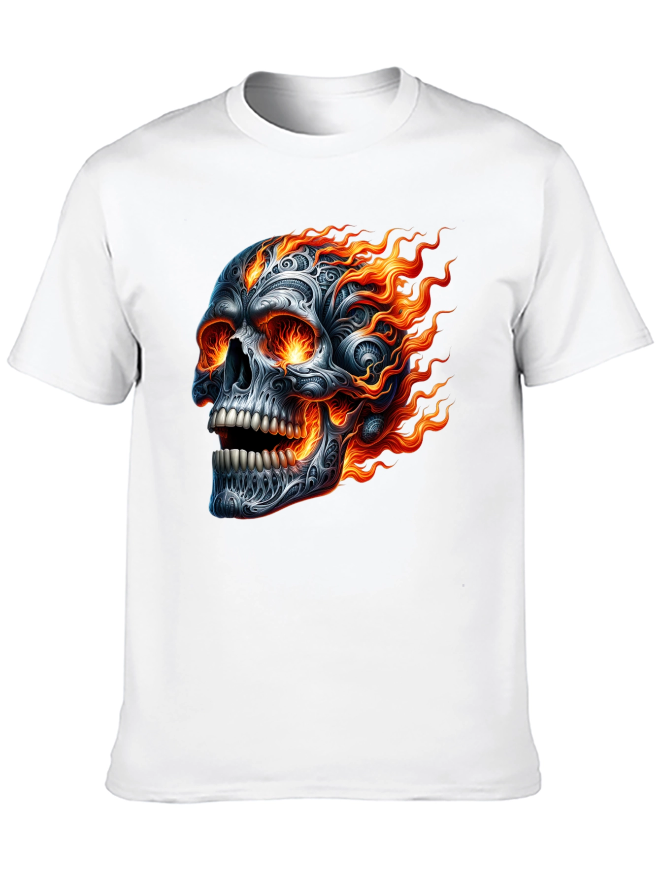 Flaming Skull Graphic Tee - Black Cotton T-Shirt