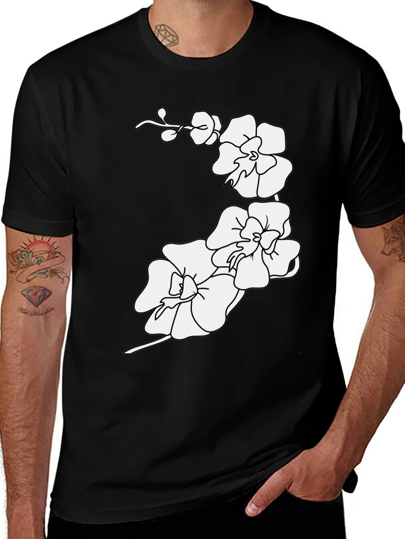 Orchid Flower Print Tee - Casual Style