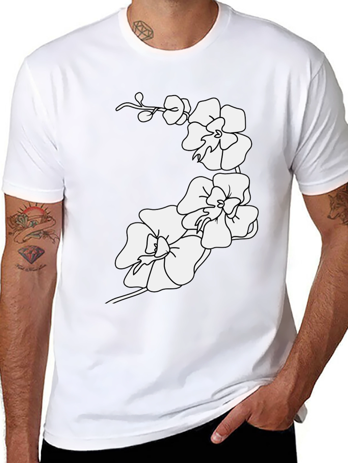 Orchid Flower Print Tee - Casual Style