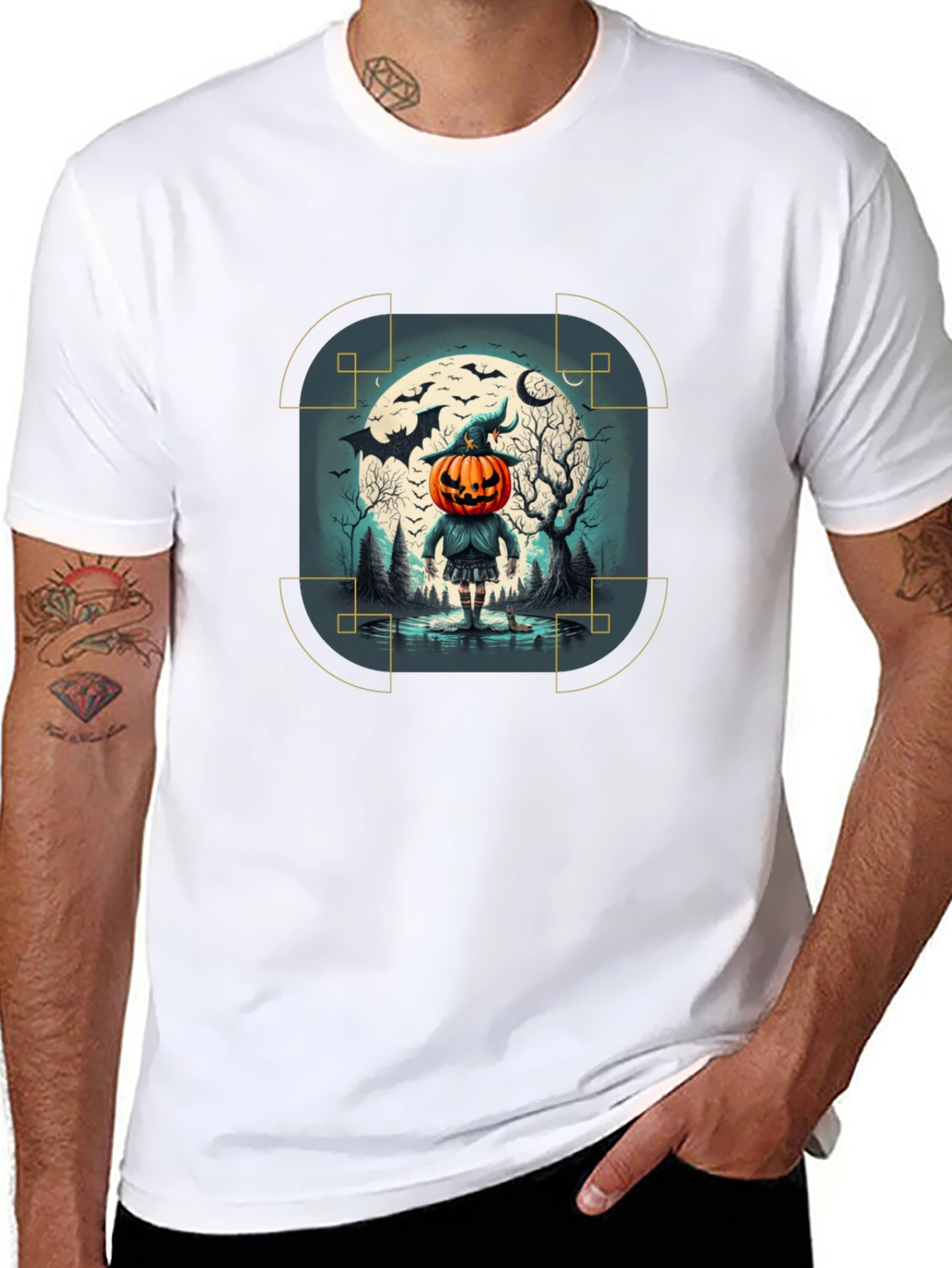 Halloween Pumpkin Head Graphic Tee - Mens Black T-Shirt