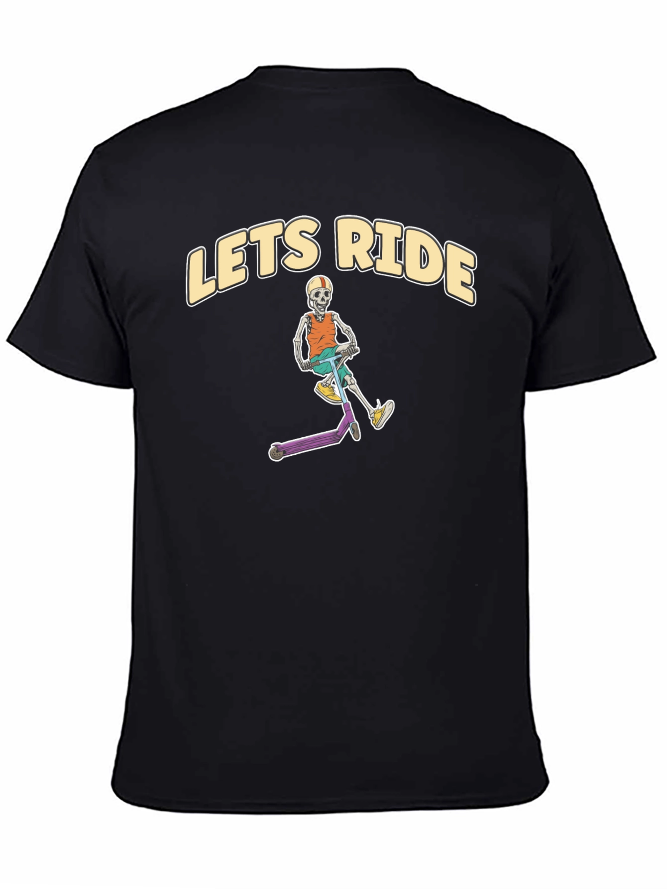 Lets Ride Skeleton Scooter Black T-Shirt