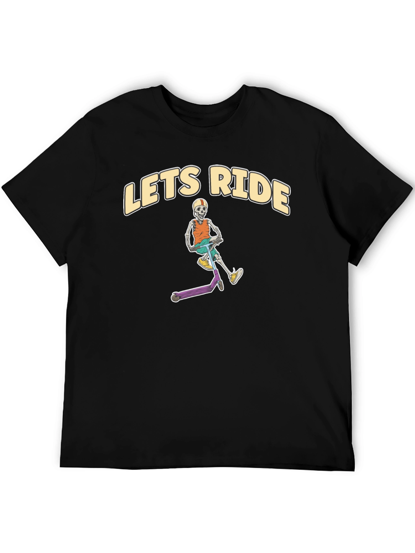 Lets Ride Skeleton Scooter Black T-Shirt