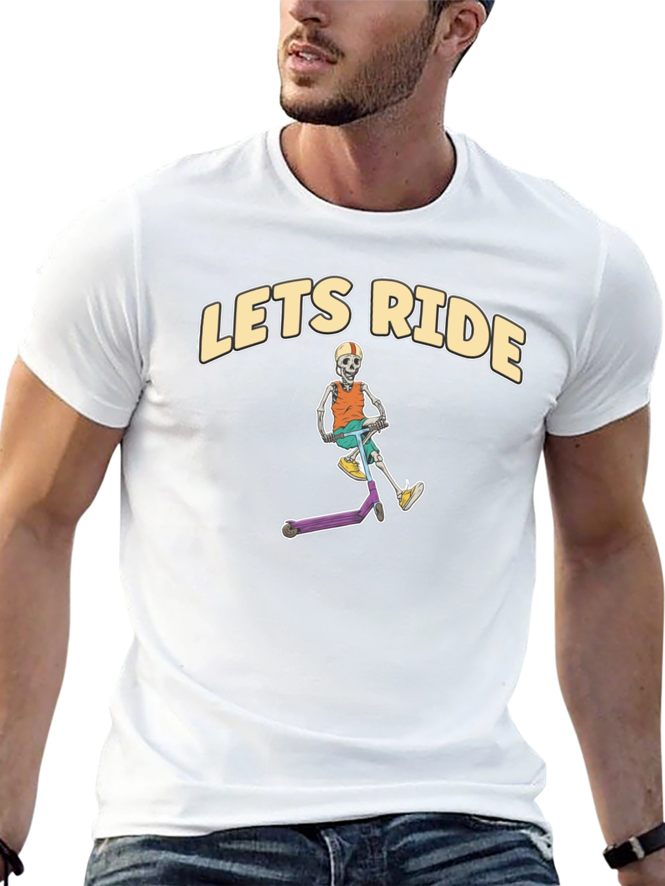 Lets Ride Skeleton Scooter Black T-Shirt