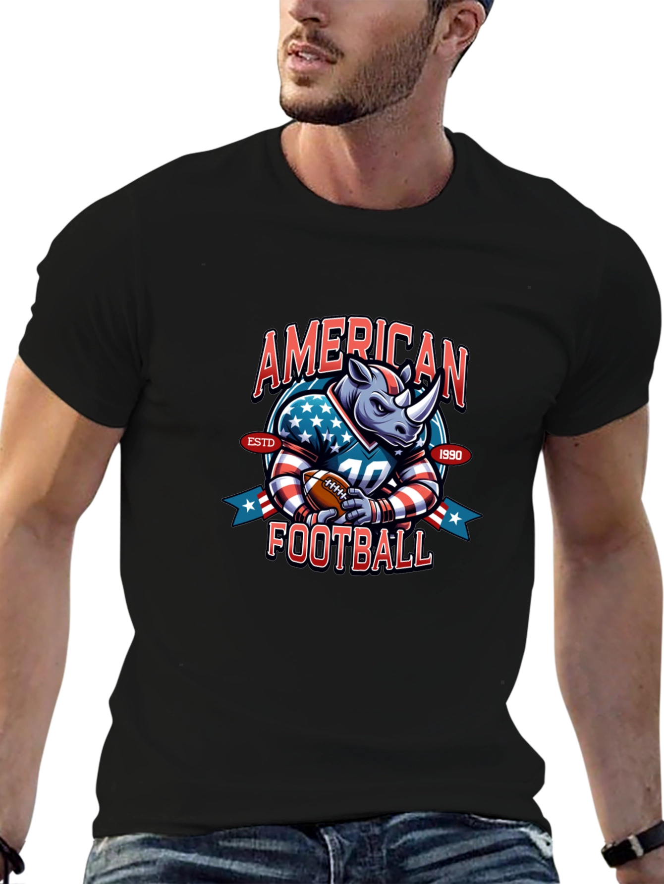 American Football Rhino T-Shirt - Novelty Sports Tee