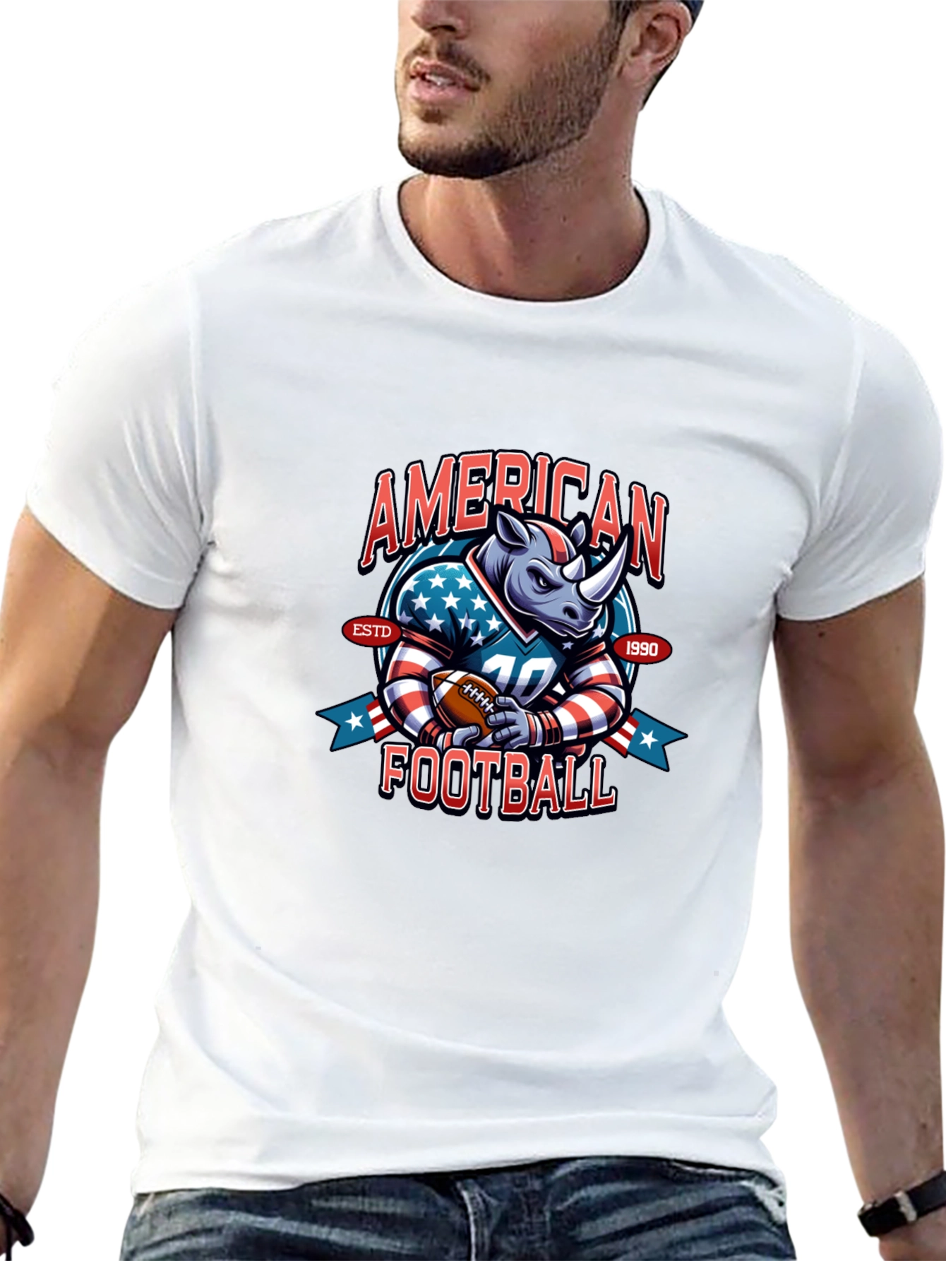 American Football Rhino T-Shirt - Novelty Sports Tee