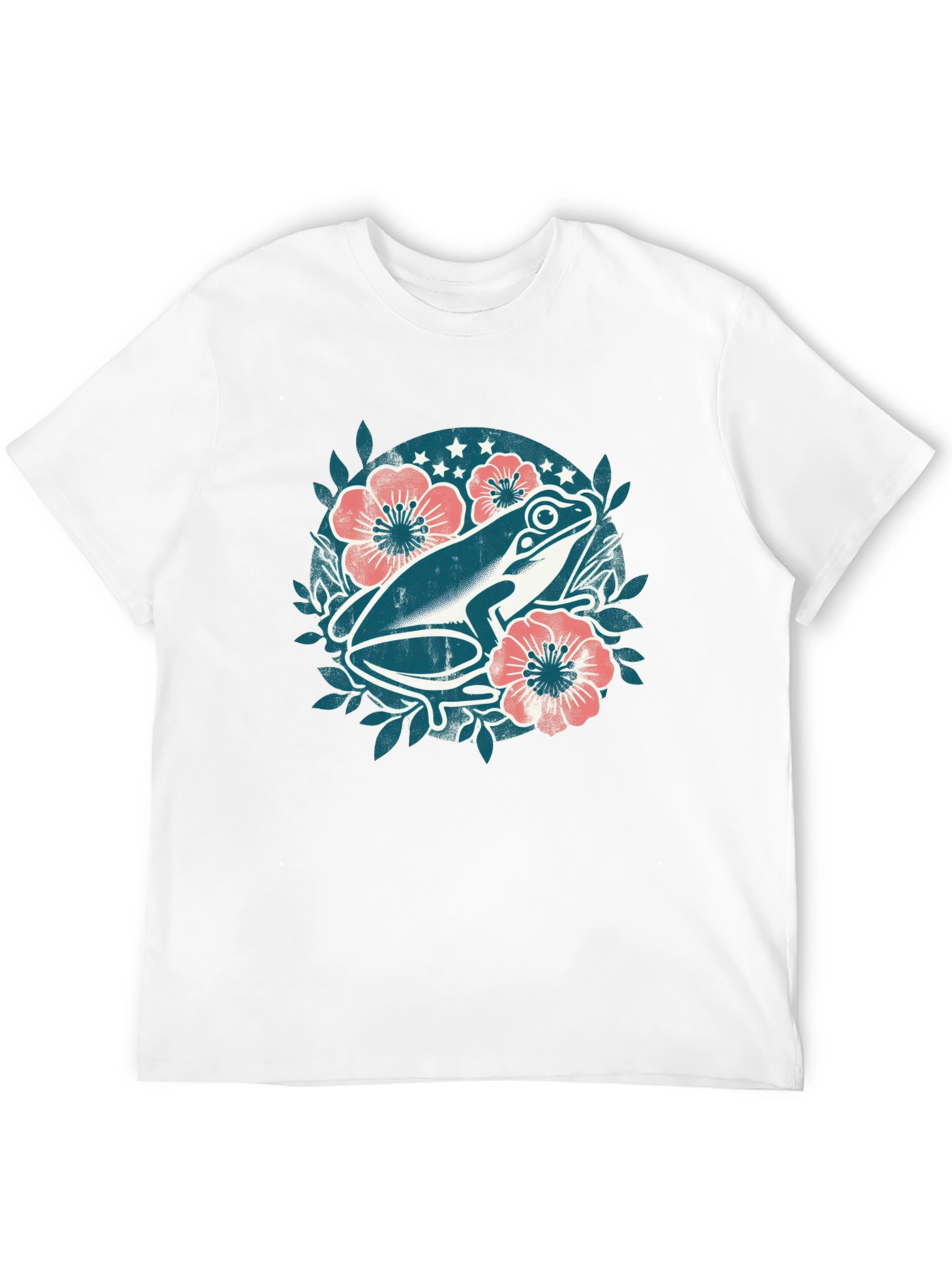 Frog Floral Graphic Tee - Black Cotton T-Shirt