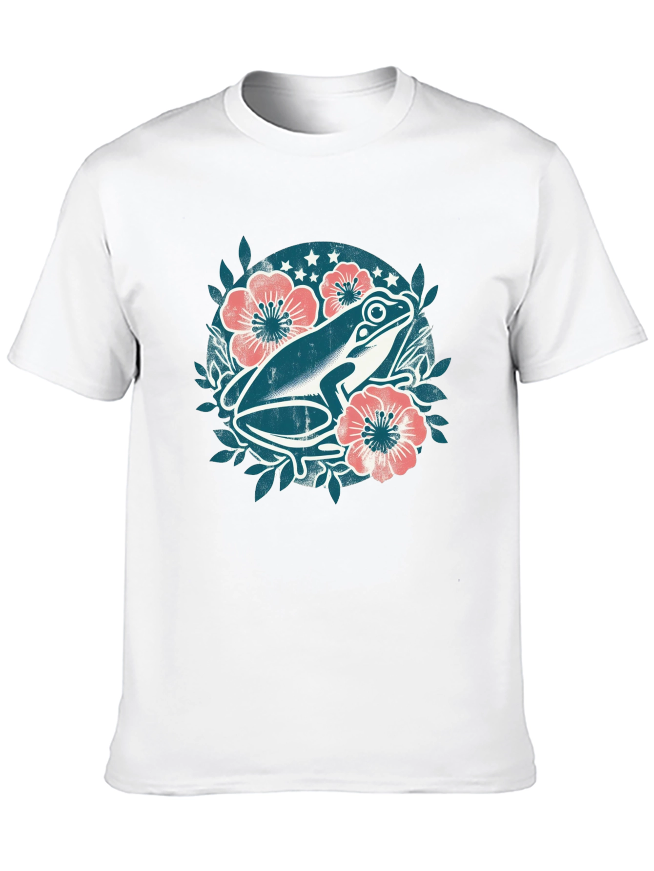 Frog Floral Graphic Tee - Black Cotton T-Shirt