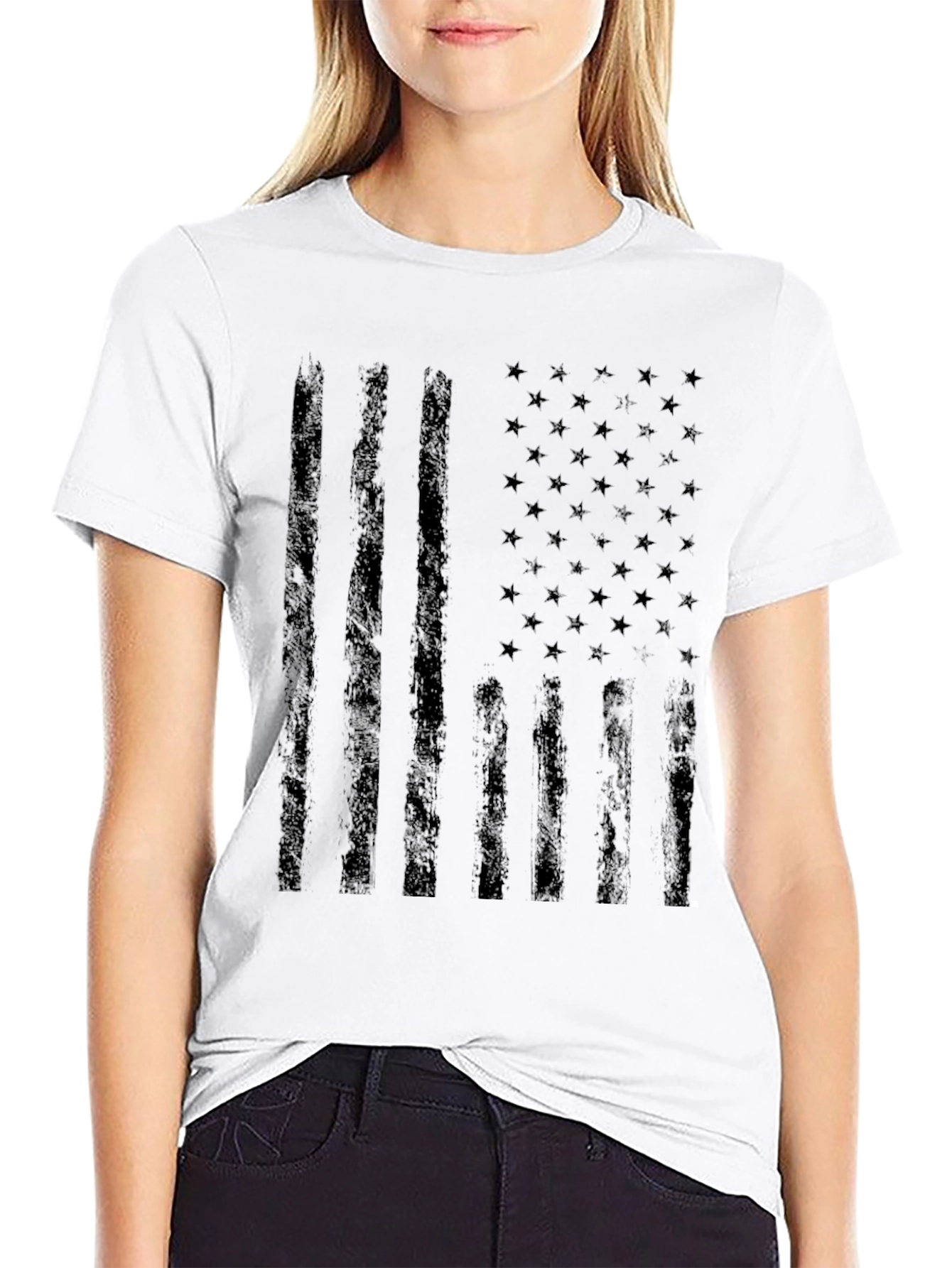Distressed Black American Flag Graphic Tee