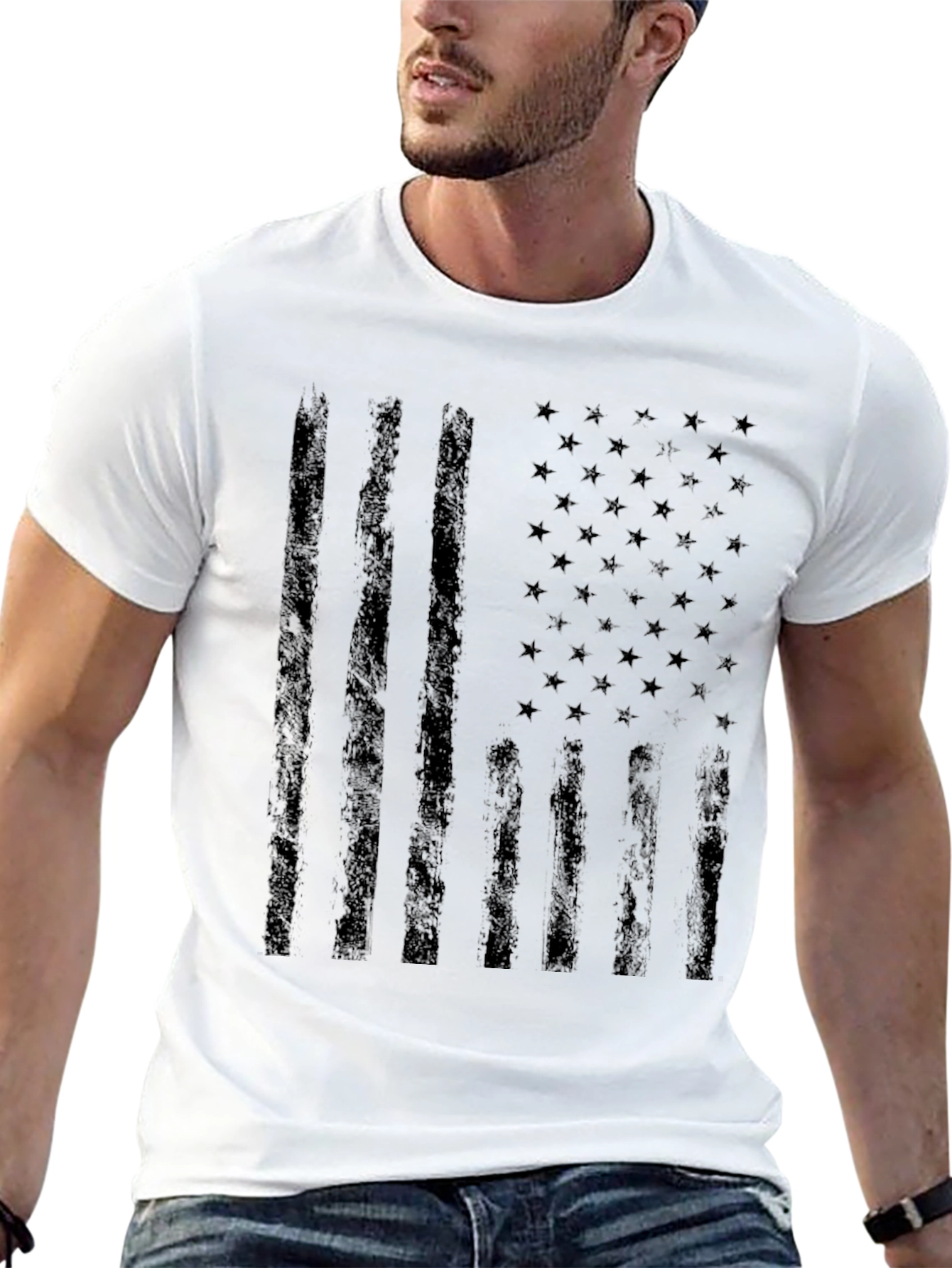 Distressed Black American Flag Graphic Tee