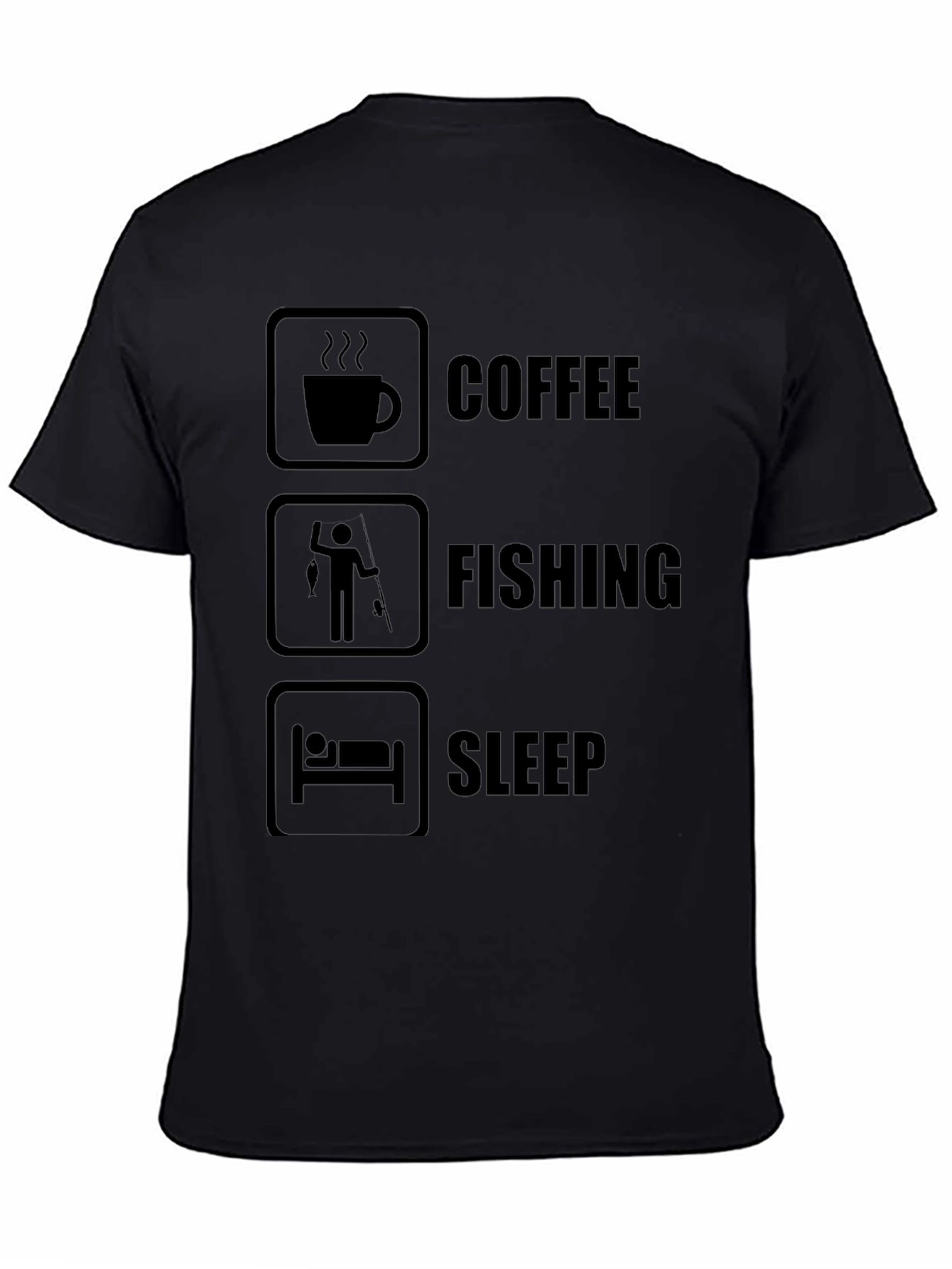 Coffee Fishing Sleep Graphic Tee - Black