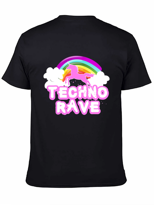 Techno Rave Unicorn Graphic Tee - Black Cotton T-Shirt