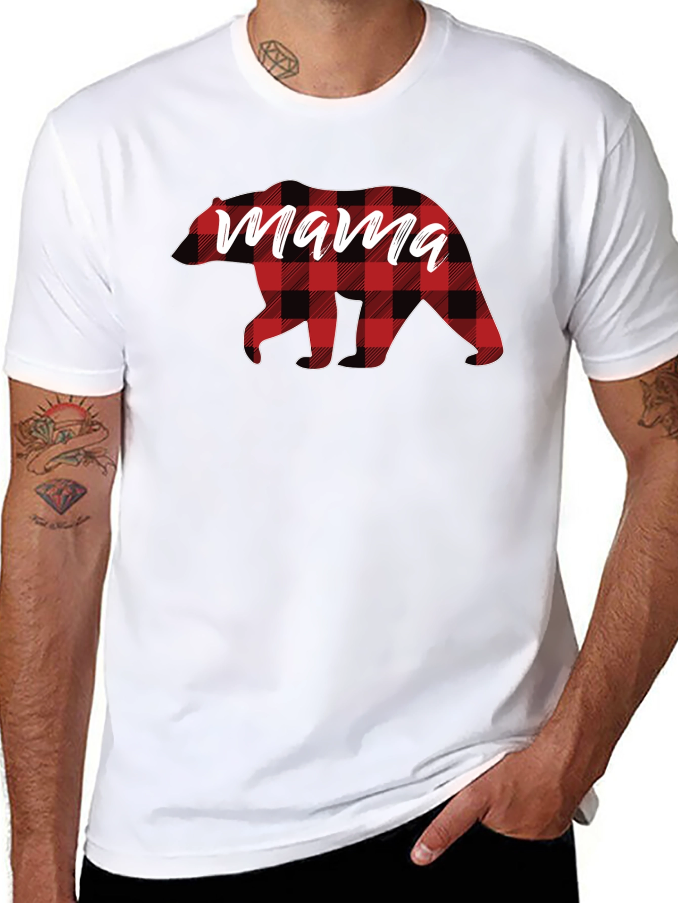 Mama Bear Plaid Graphic Tee - Stylish Comfort