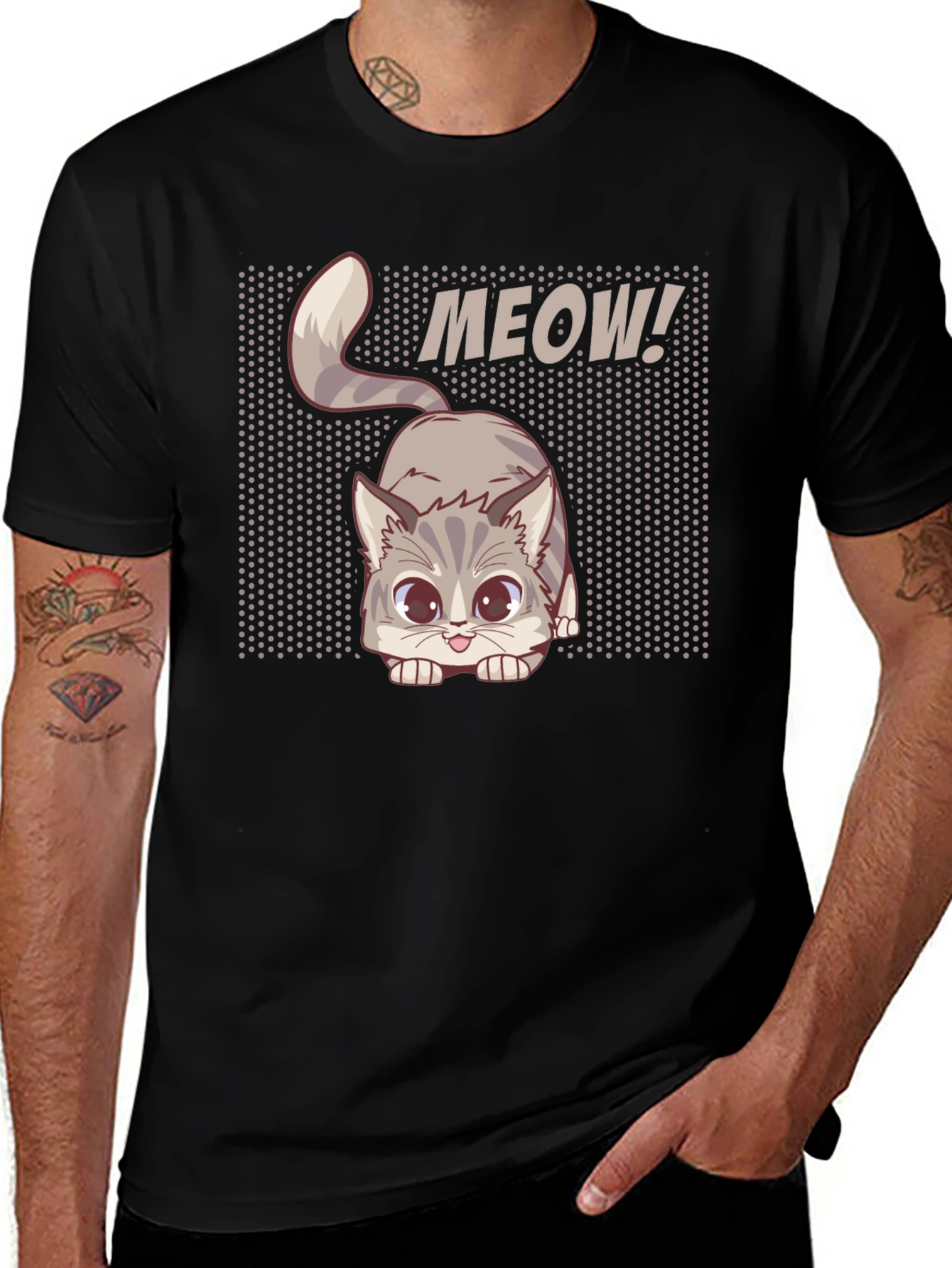 Cute MEOW Cat Graphic T-Shirt - Black