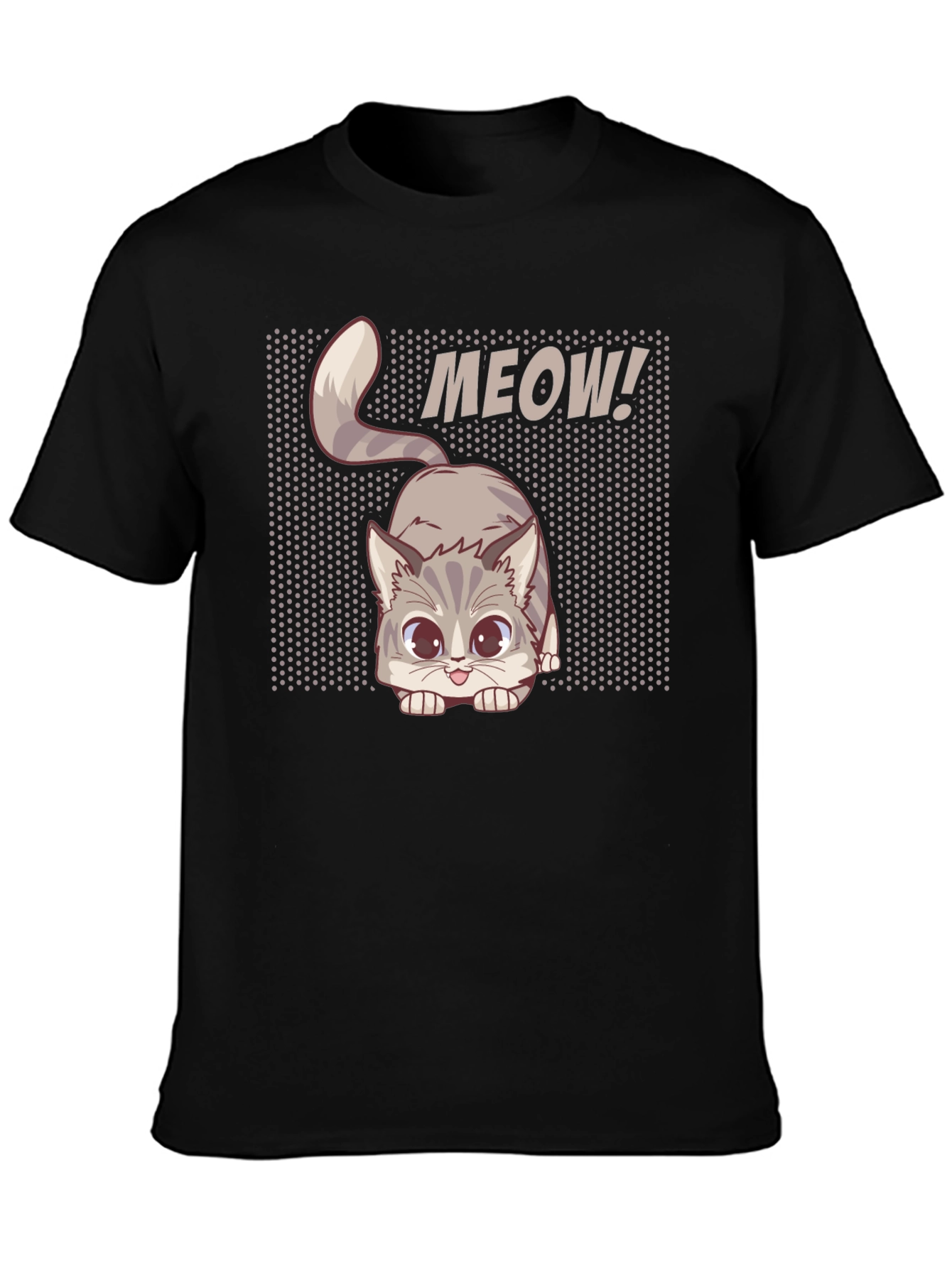 Cute MEOW Cat Graphic T-Shirt - Black