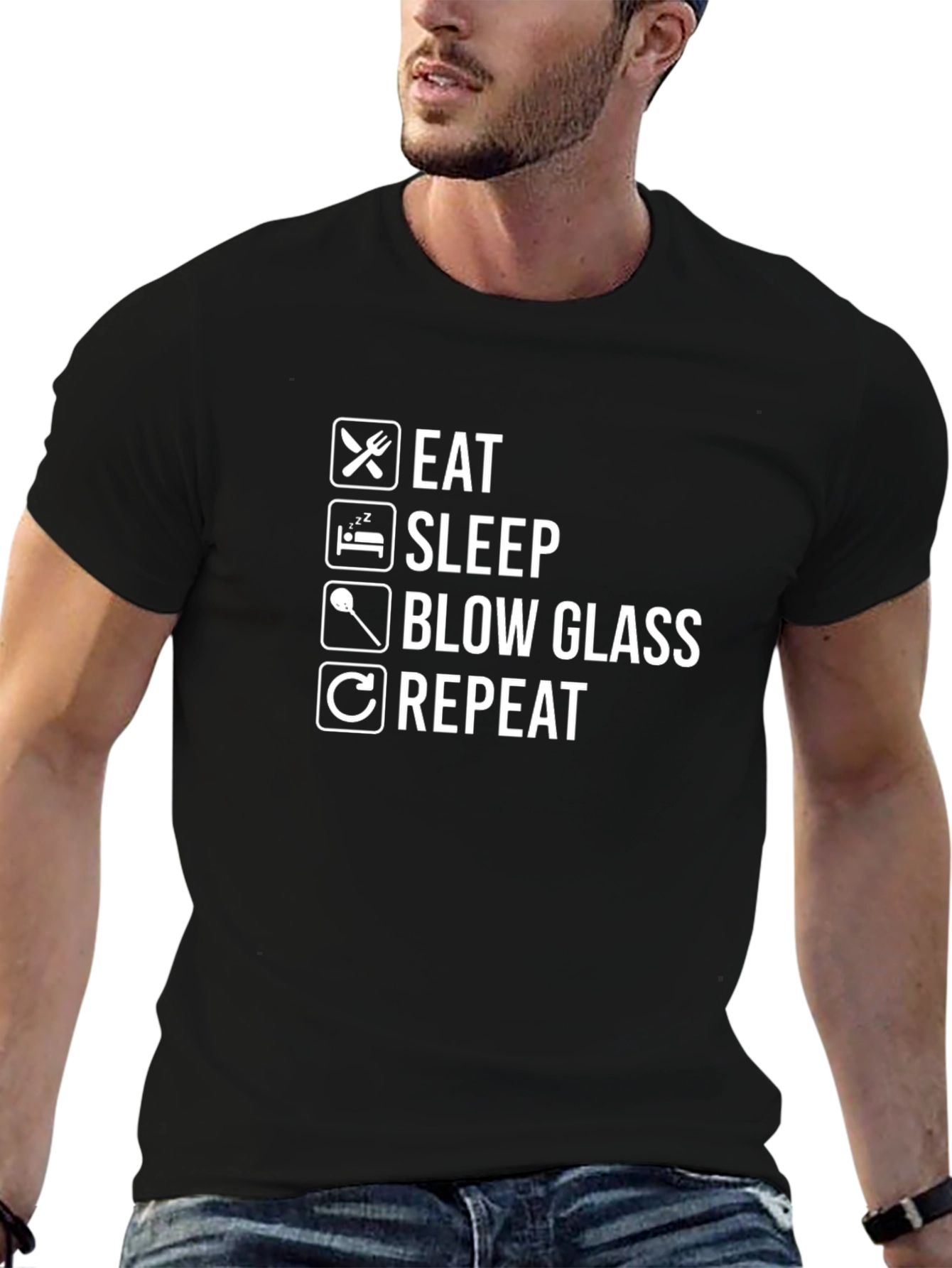 Eat Sleep Blow Glass Repeat Black T-Shirt