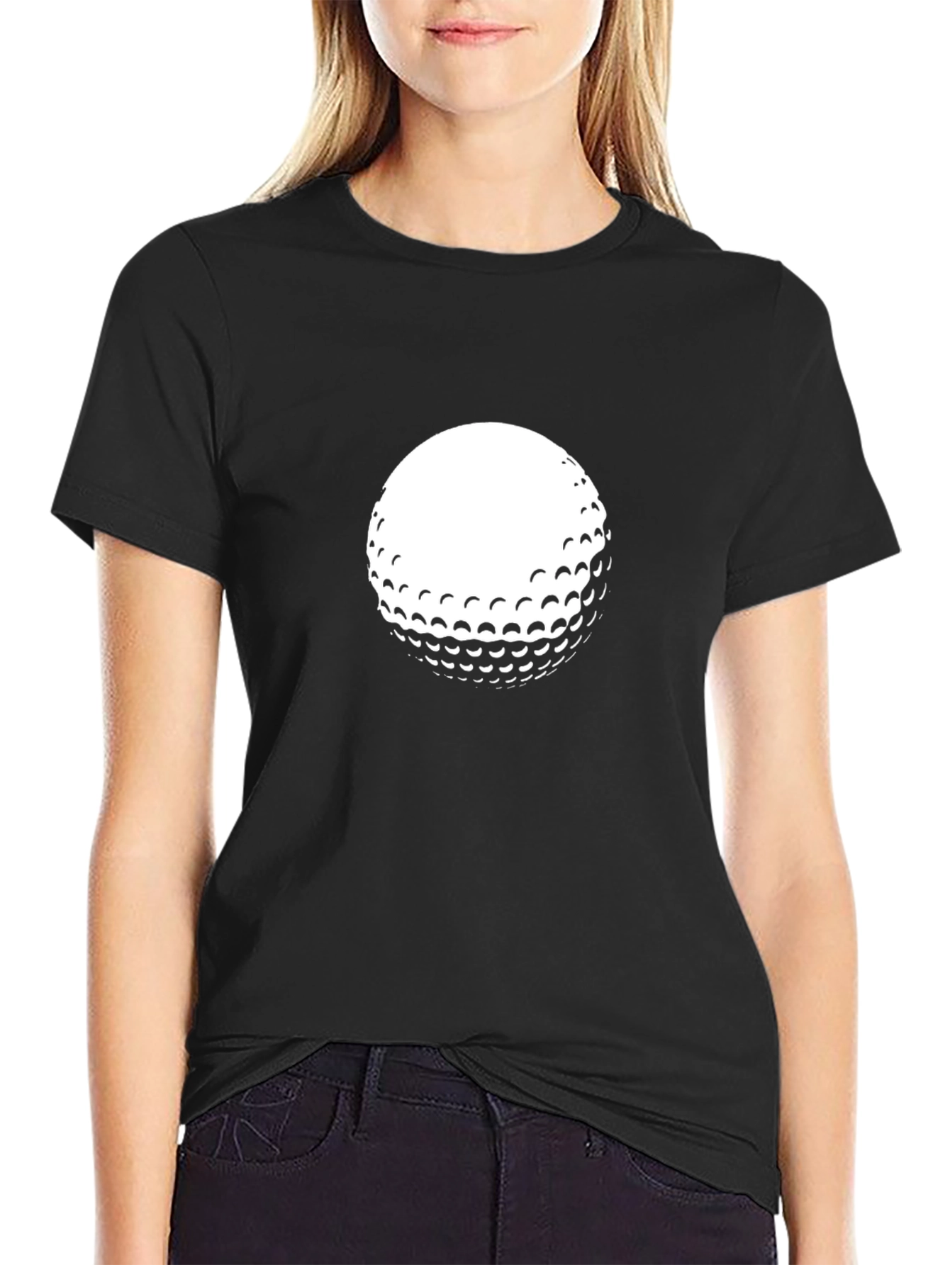 Golf Ball Graphic Tee - Black Cotton T-Shirt