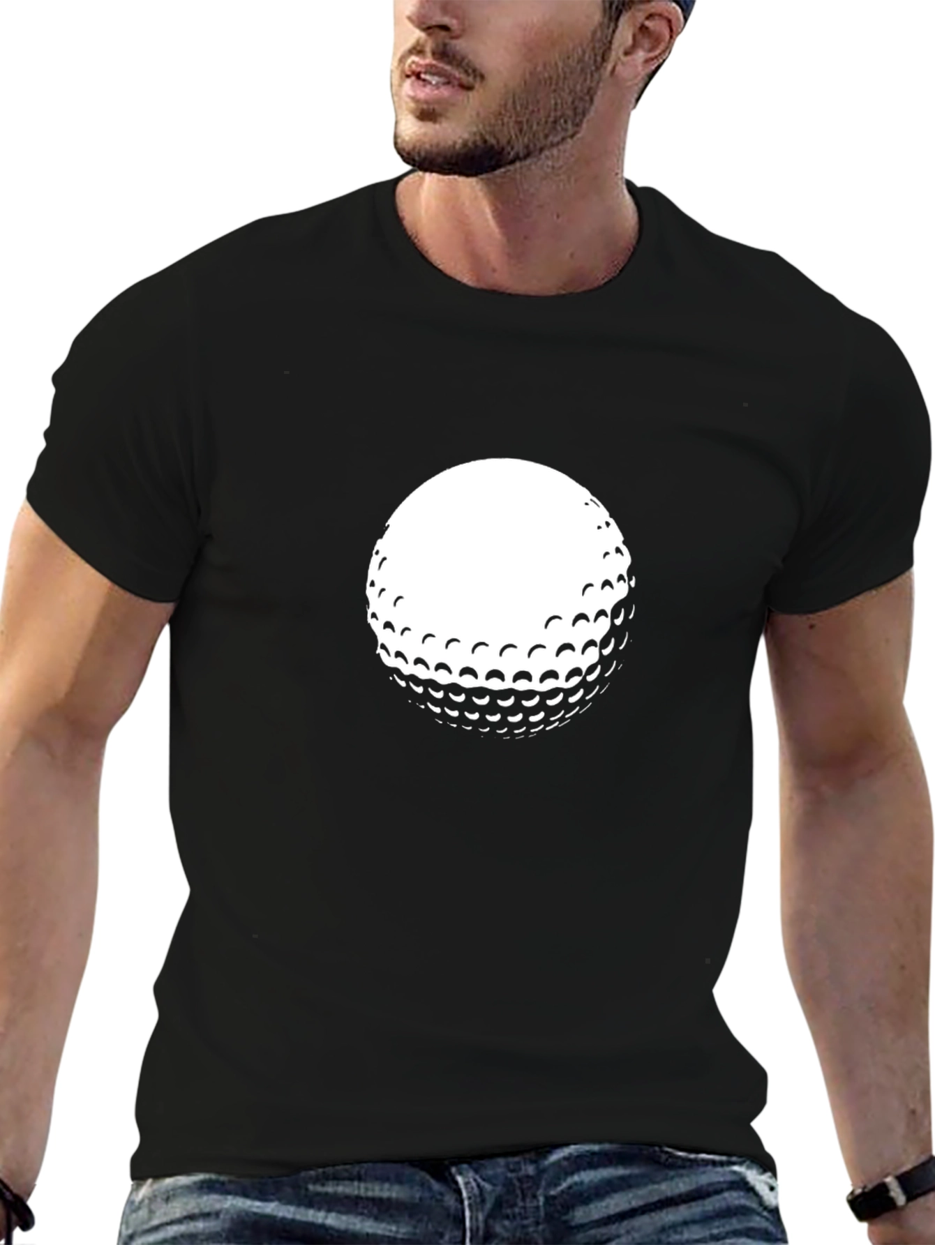 Golf Ball Graphic Tee - Black Cotton T-Shirt