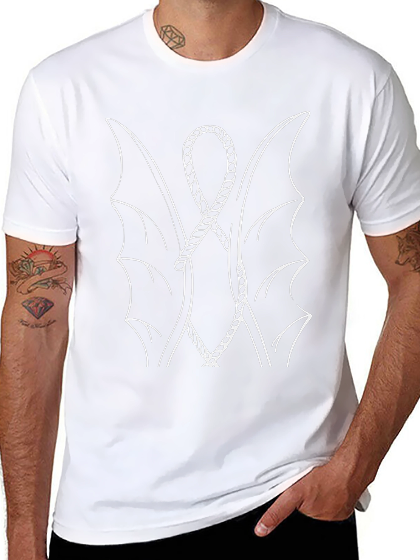 Unique Bat Wing Rope Design Black T-Shirt