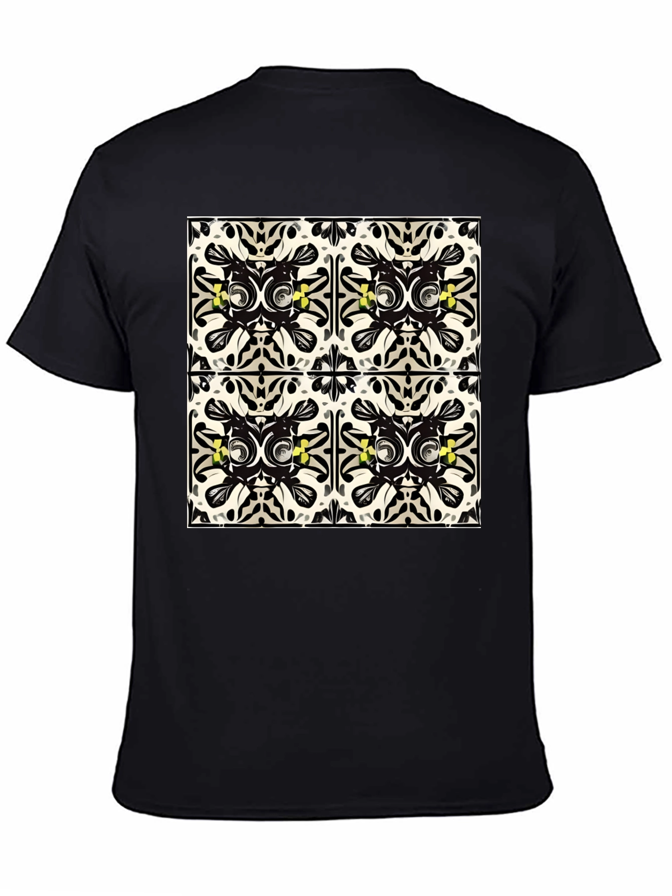 Geometric Tile Print Black T-Shirt