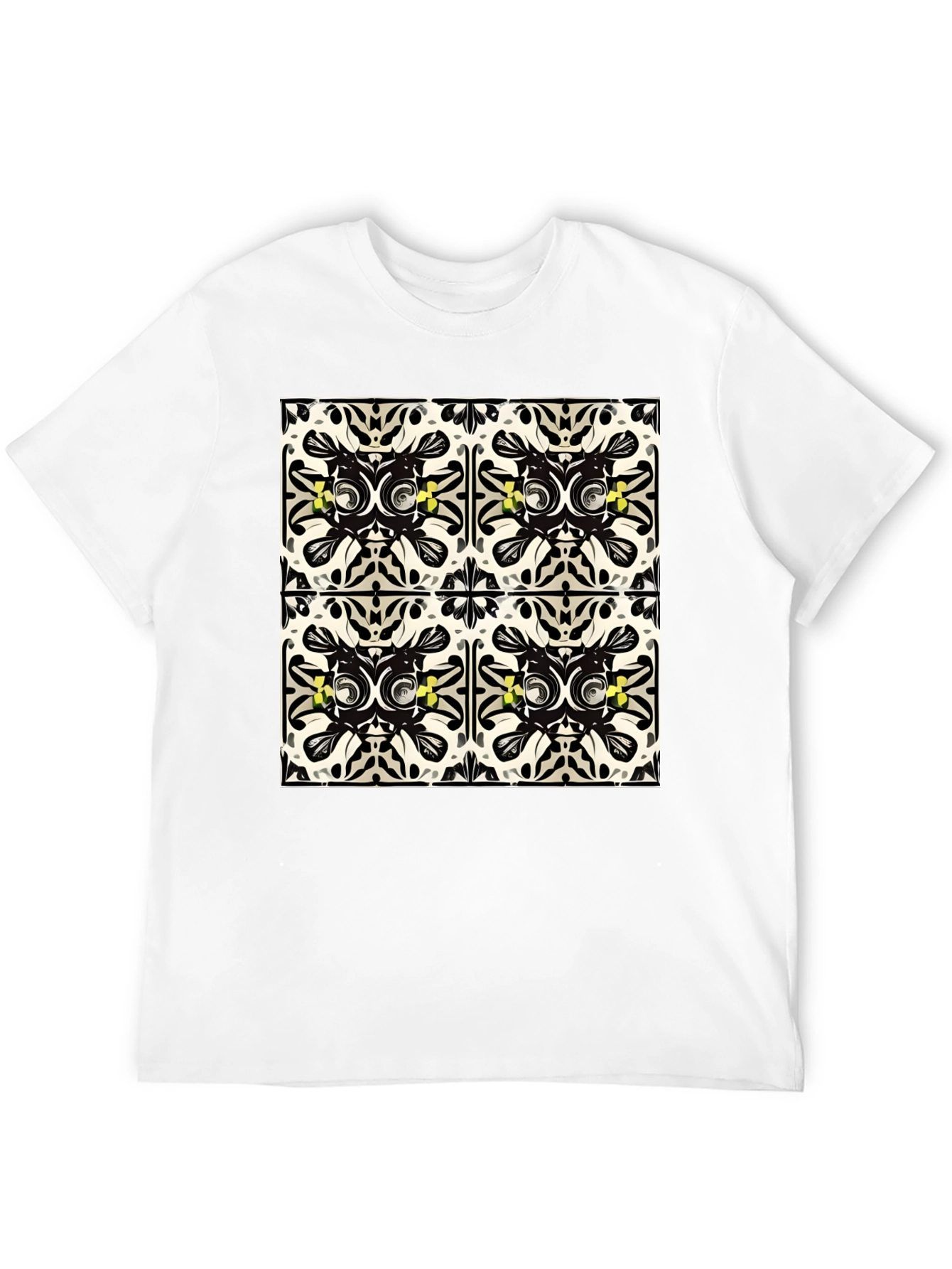 Geometric Tile Print Black T-Shirt