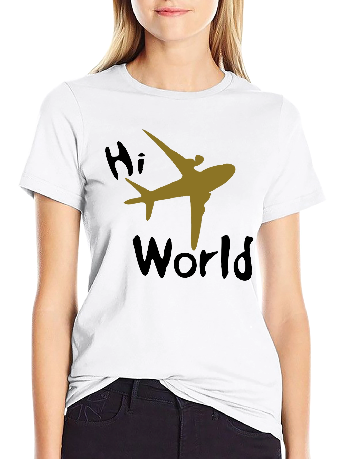 Hi World Airplane Graphic Tee - Black