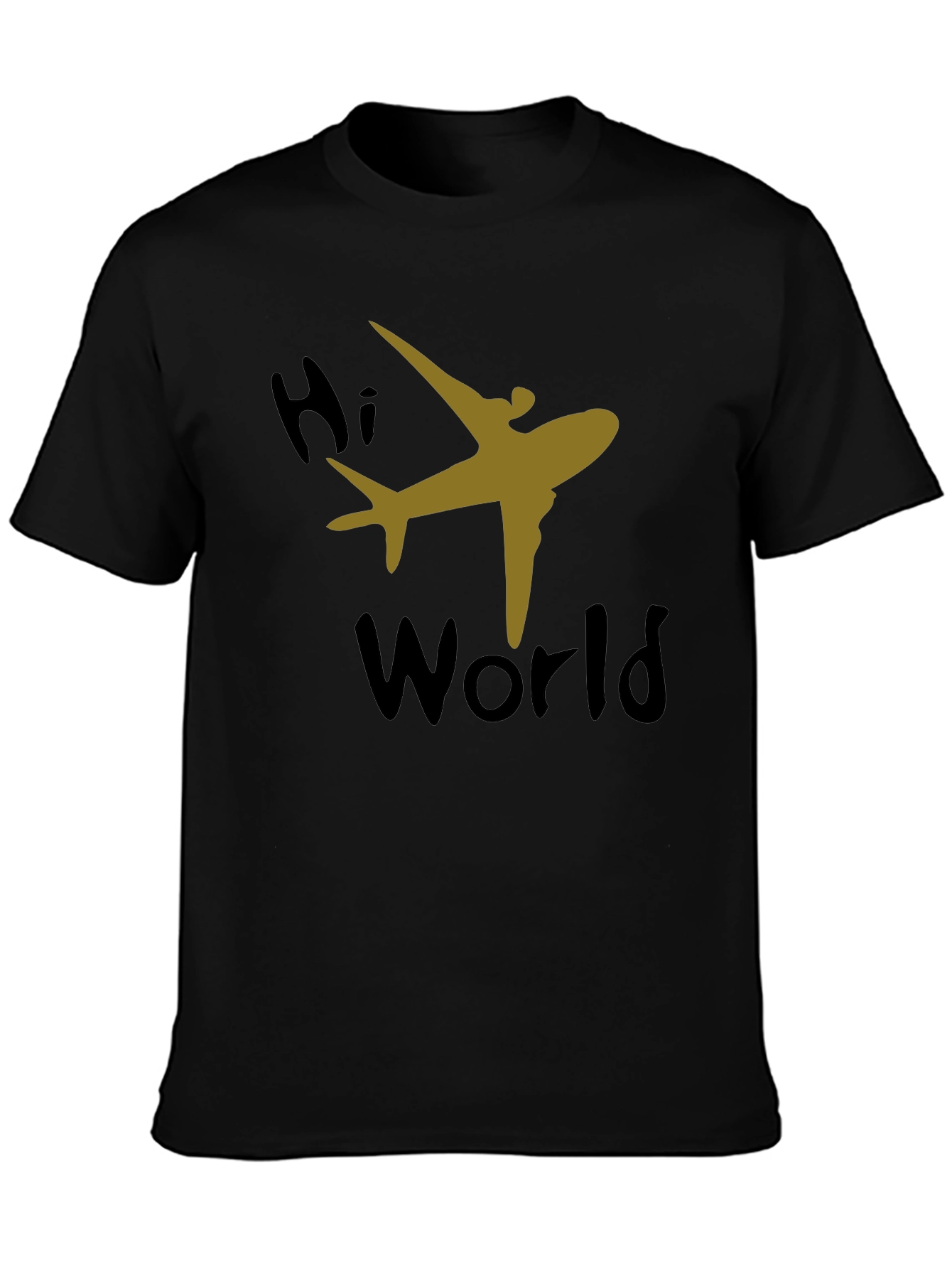 Hi World Airplane Graphic Tee - Black