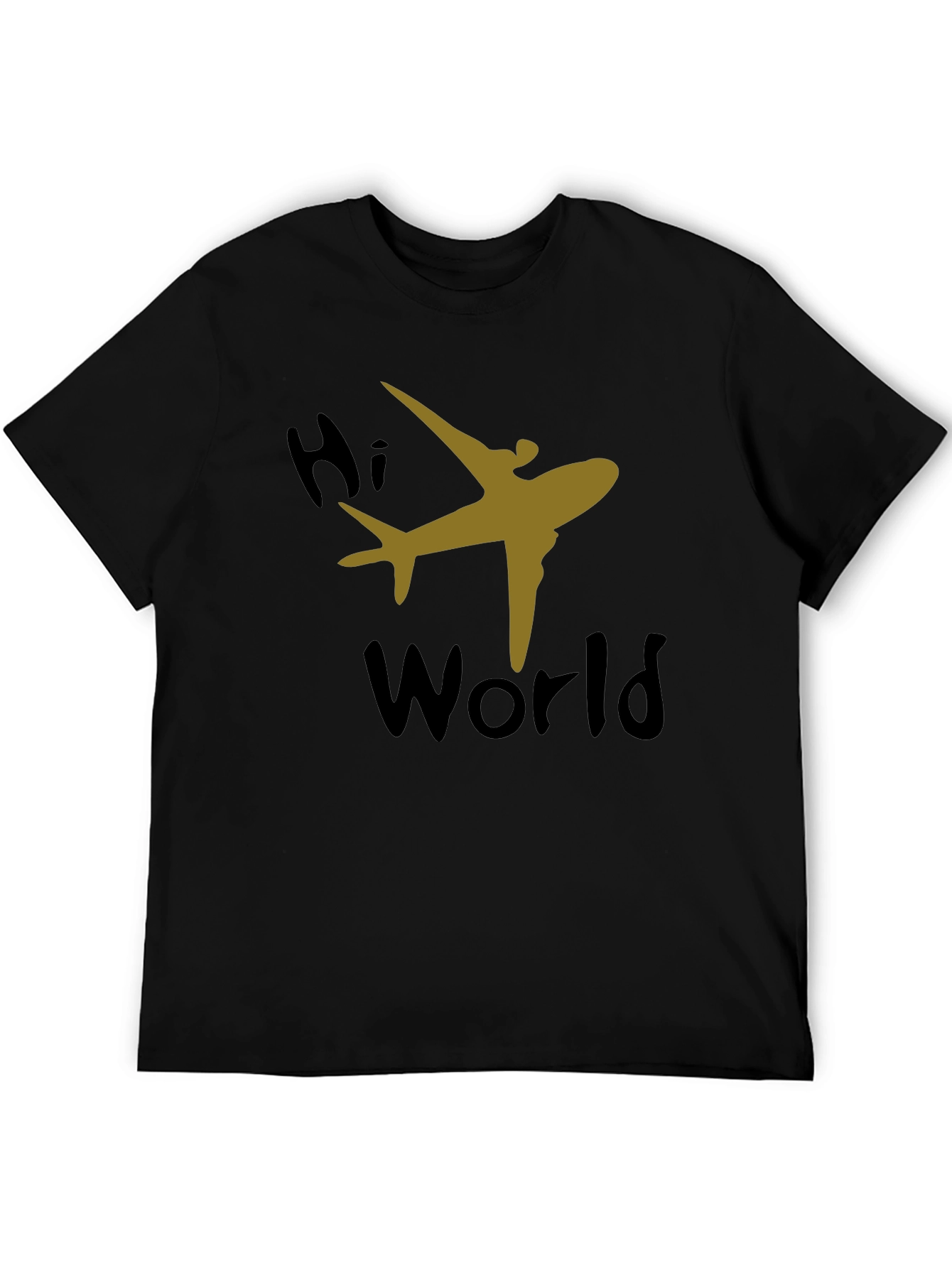 Hi World Airplane Graphic Tee - Black
