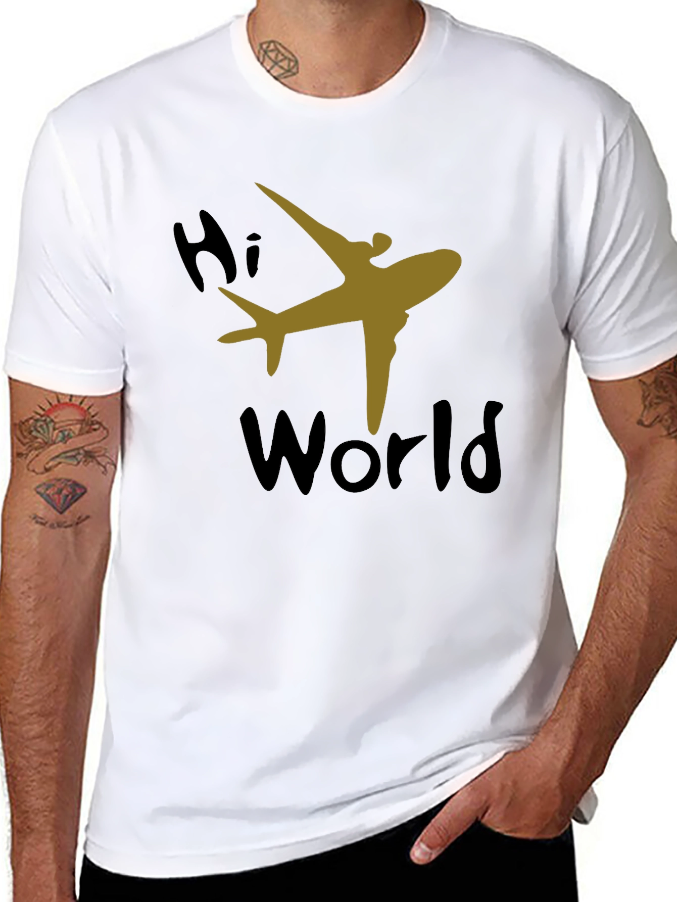 Hi World Airplane Graphic Tee - Black