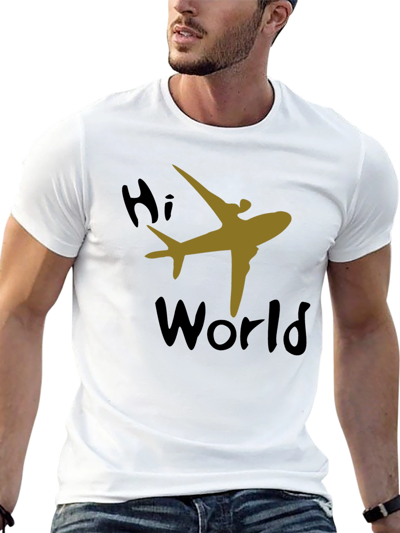 Hi World Airplane Graphic Tee - Black