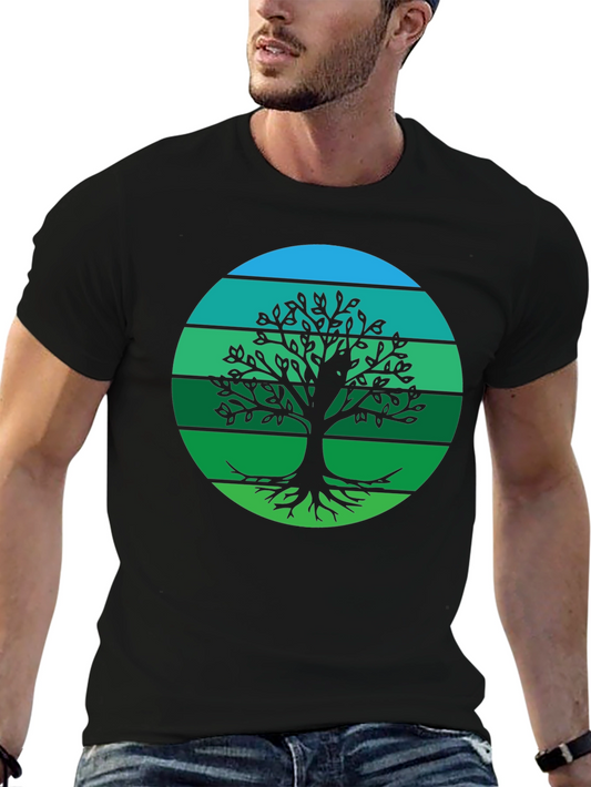 Nature Tree Graphic Mens Black T-Shirt