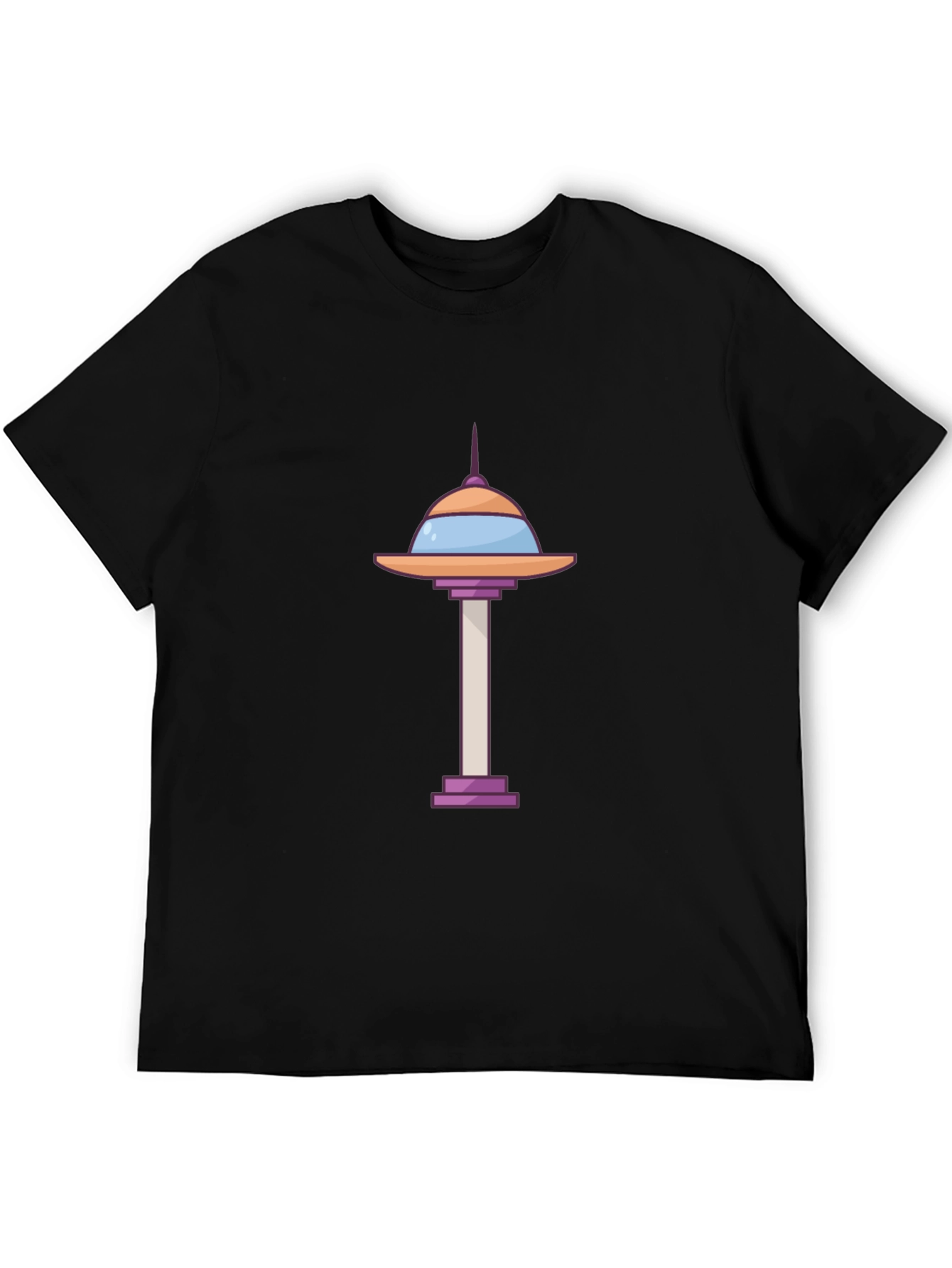 Cartoon Space Needle Black T-Shirt