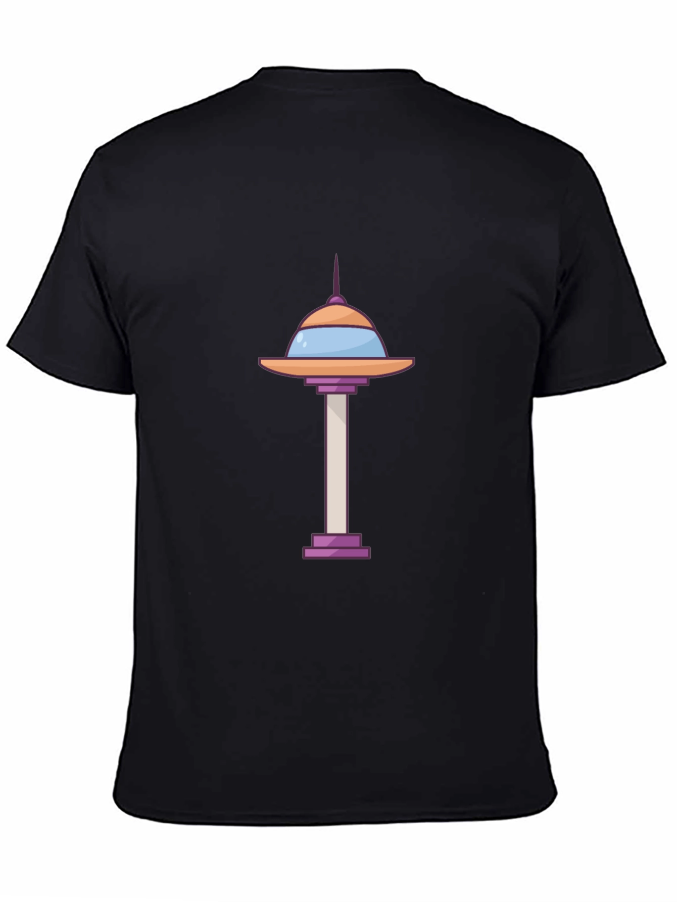 Cartoon Space Needle Black T-Shirt