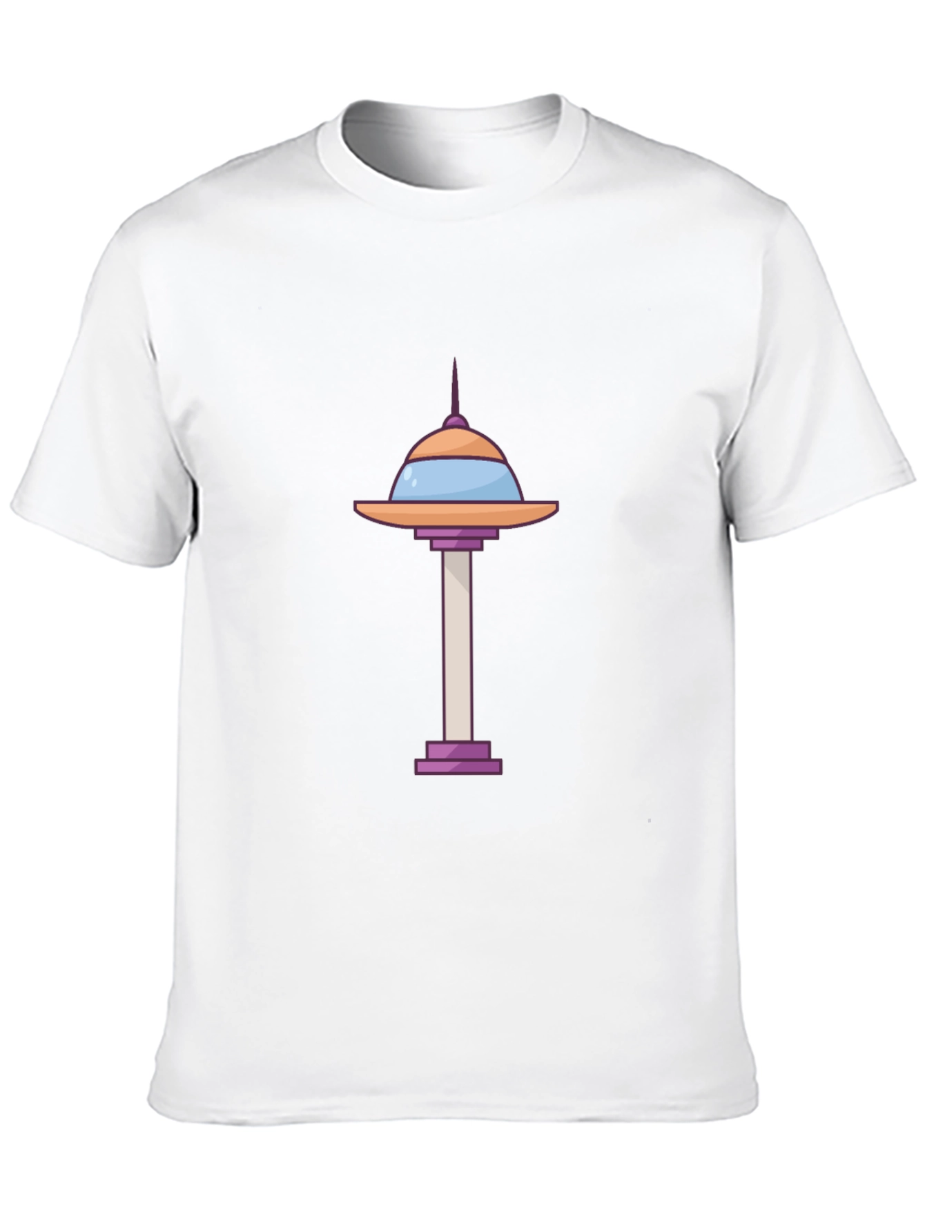 Cartoon Space Needle Black T-Shirt