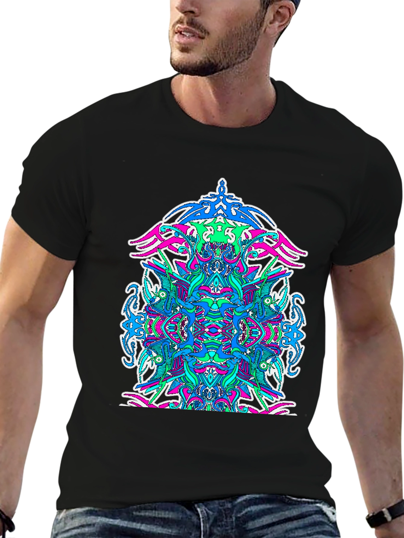 Psychedelic Art Graphic T-Shirt - Black