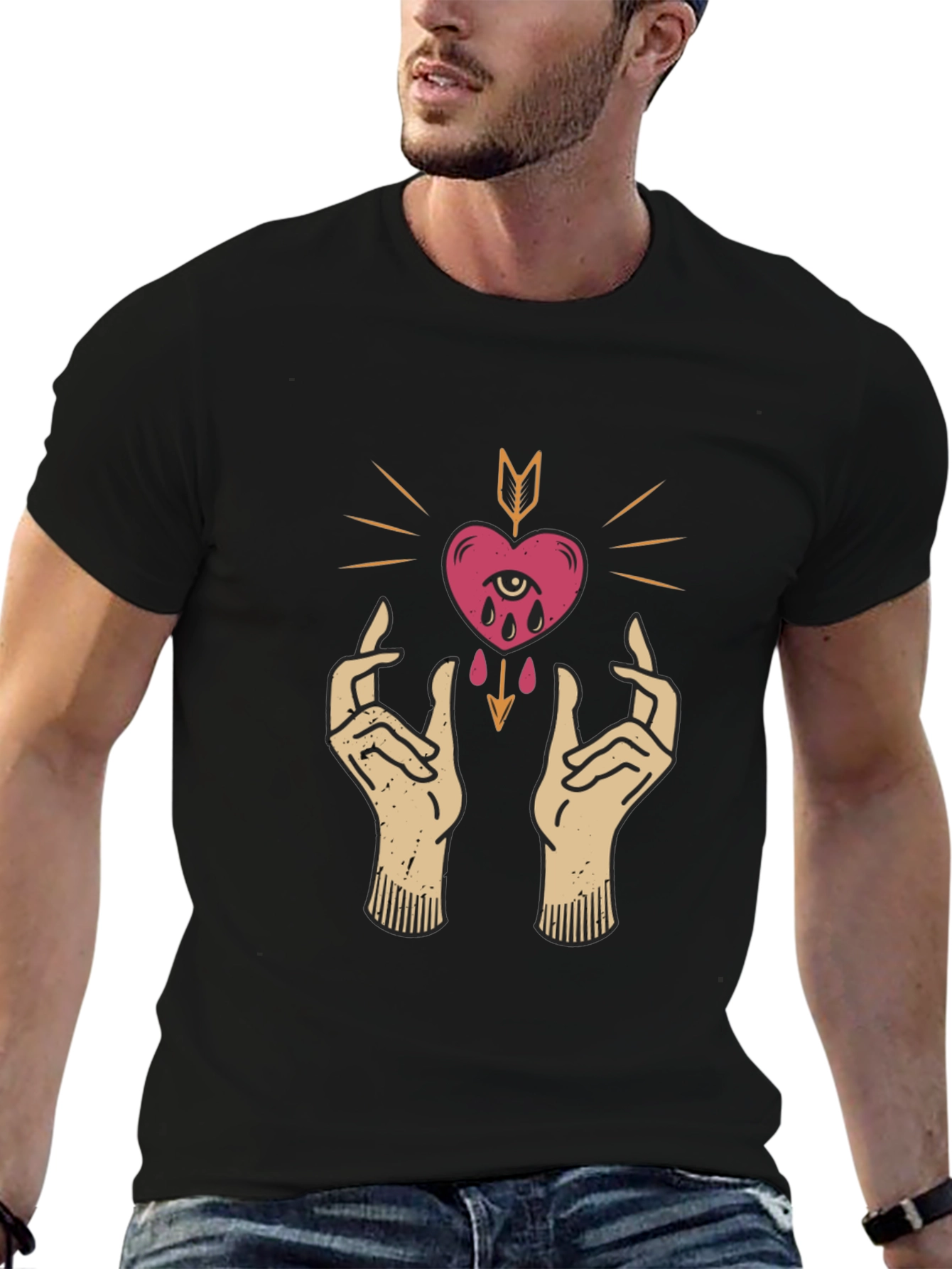 Heart Eye Arrow T-Shirt - Mens Black Graphic Tee