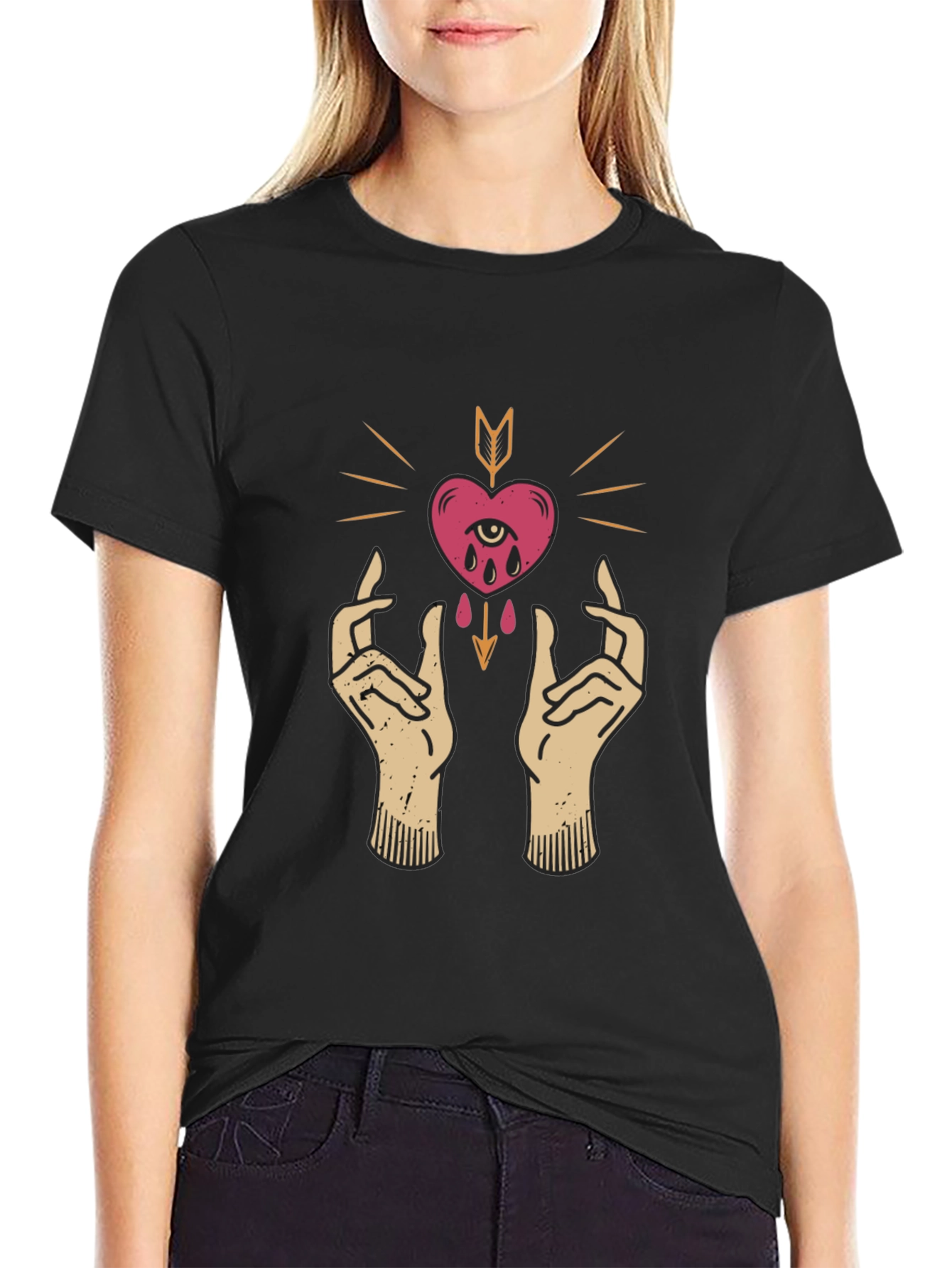 Heart Eye Arrow T-Shirt - Mens Black Graphic Tee