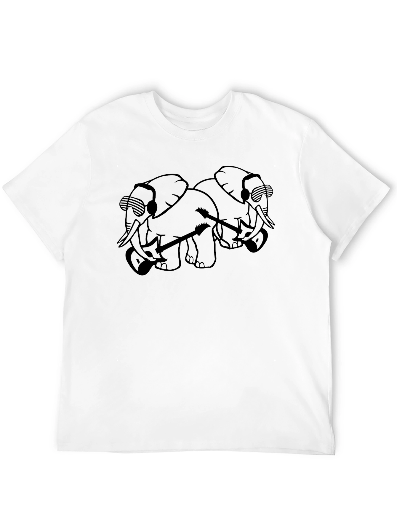 Cool Elephants with Guitars Black T-Shirt