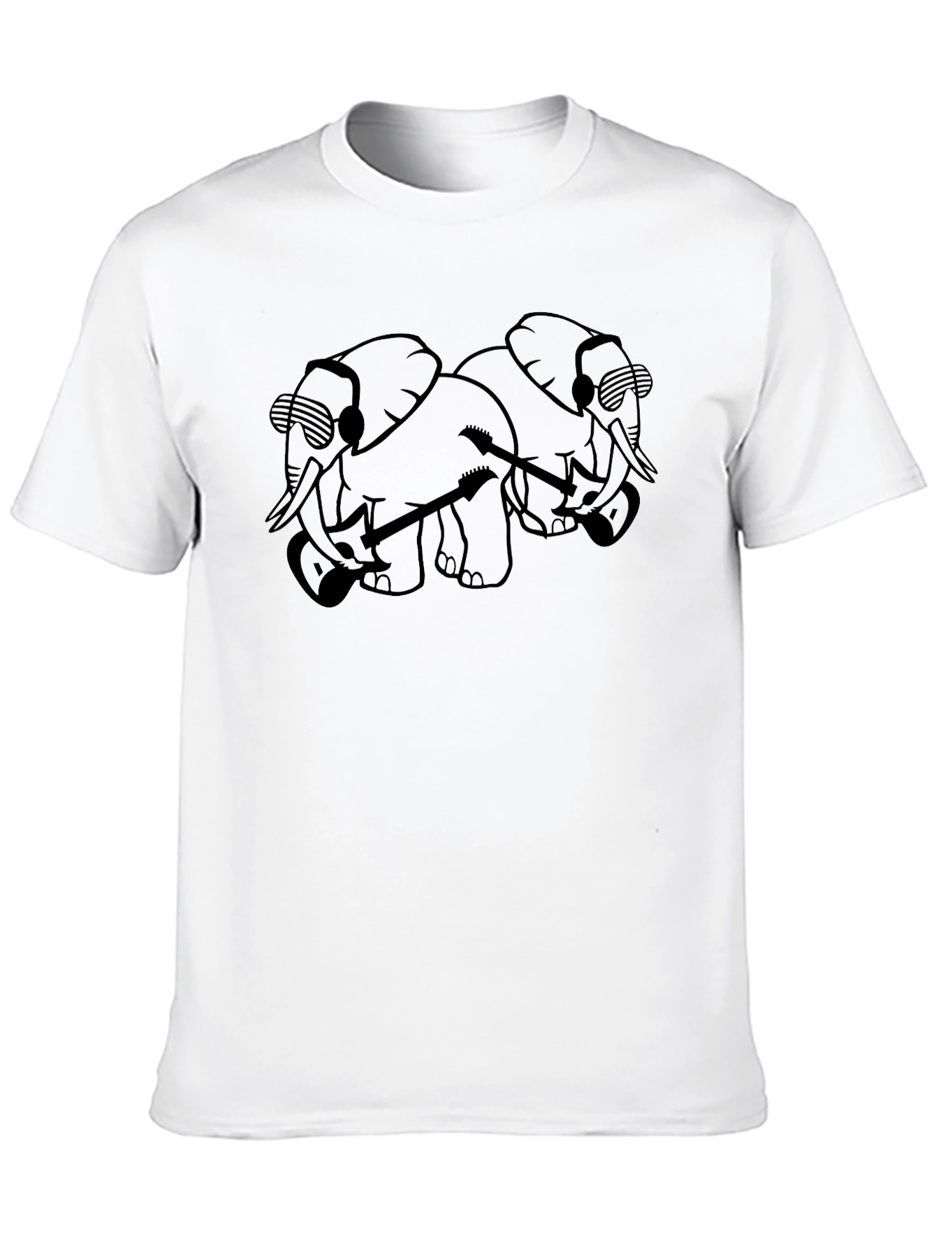Cool Elephants with Guitars Black T-Shirt