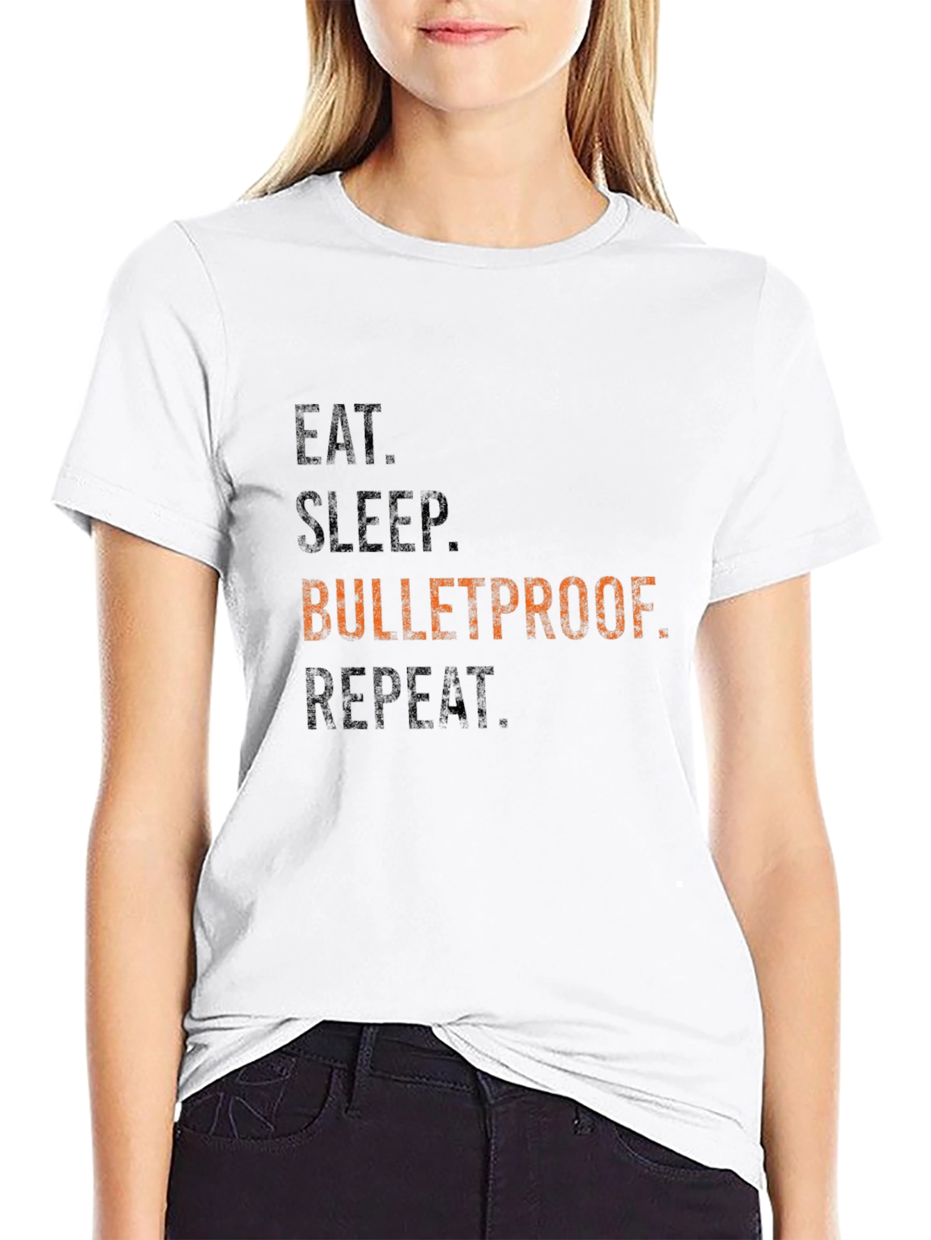 Eat Sleep Bulletproof Repeat Graphic Tee - Black