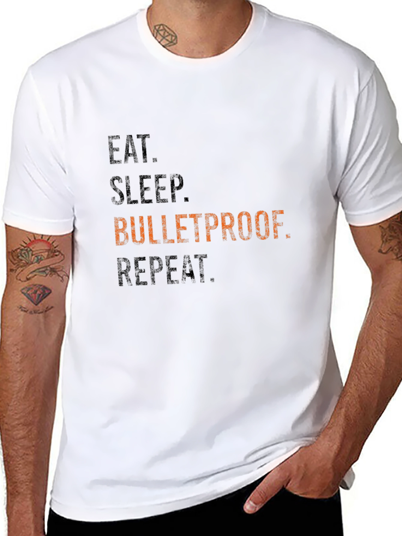 Eat Sleep Bulletproof Repeat Graphic Tee - Black