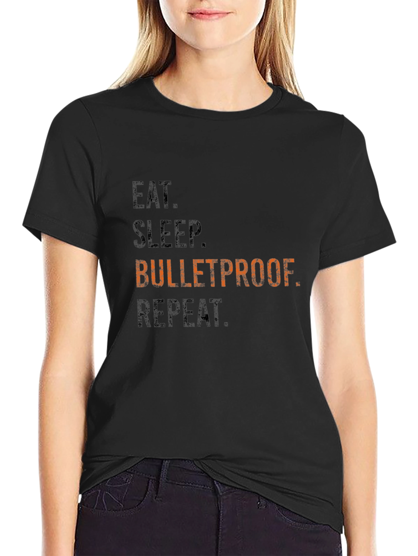 Eat Sleep Bulletproof Repeat Graphic Tee - Black