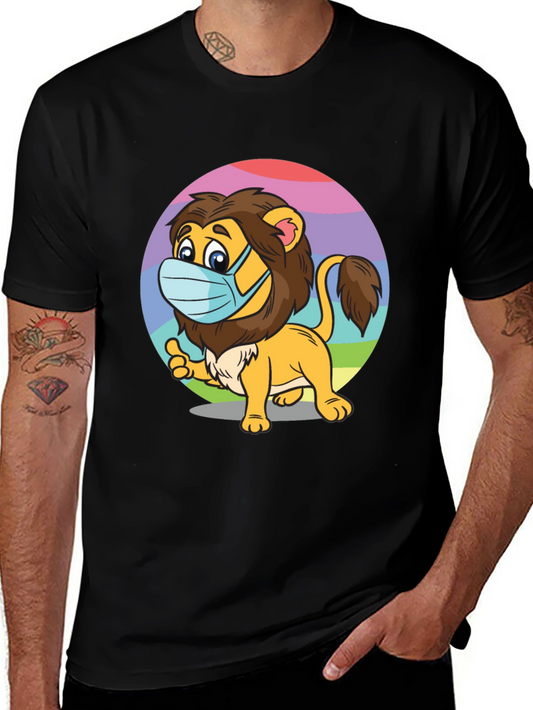 Lion Wearing Mask Black T-Shirt
