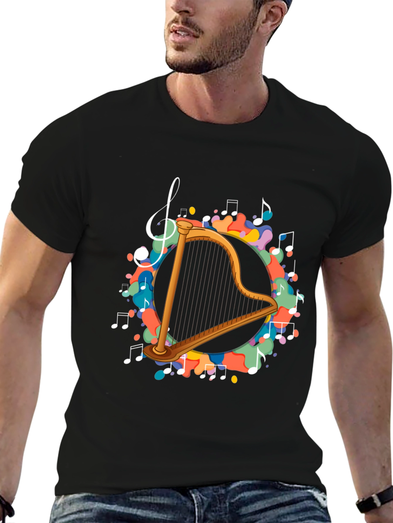 Musical Harp T-Shirt - Black Cotton Tee