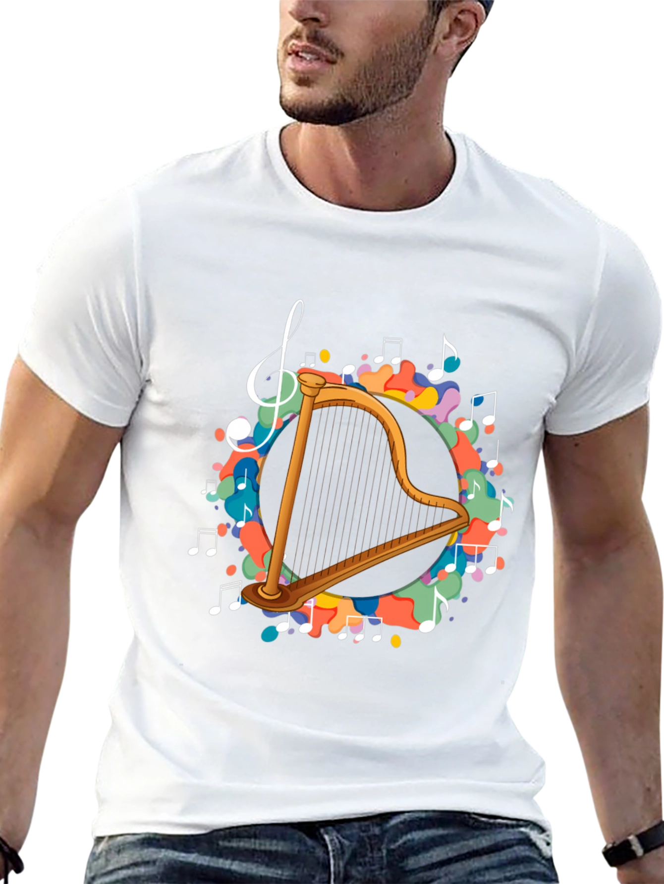 Musical Harp T-Shirt - Black Cotton Tee
