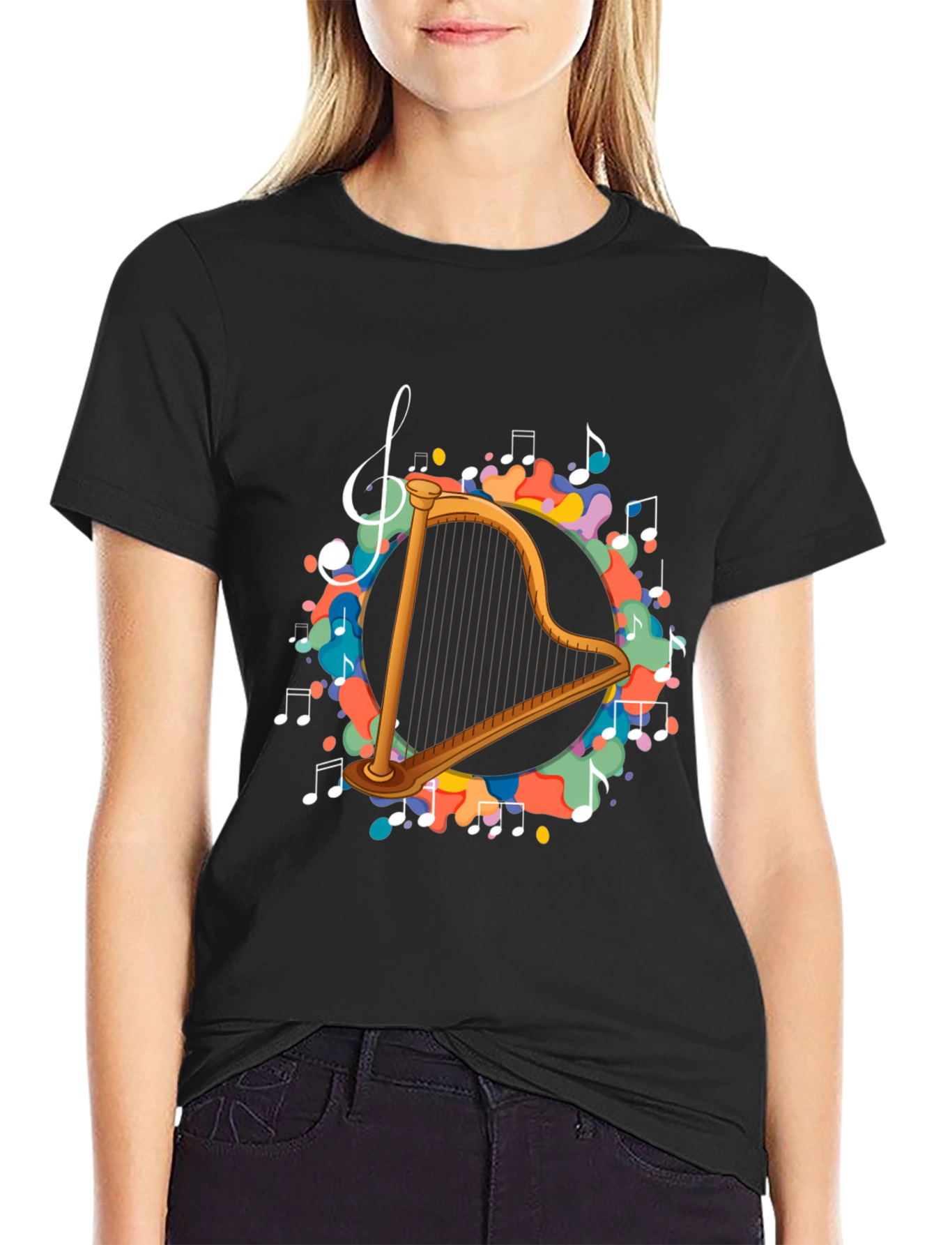 Musical Harp T-Shirt - Black Cotton Tee