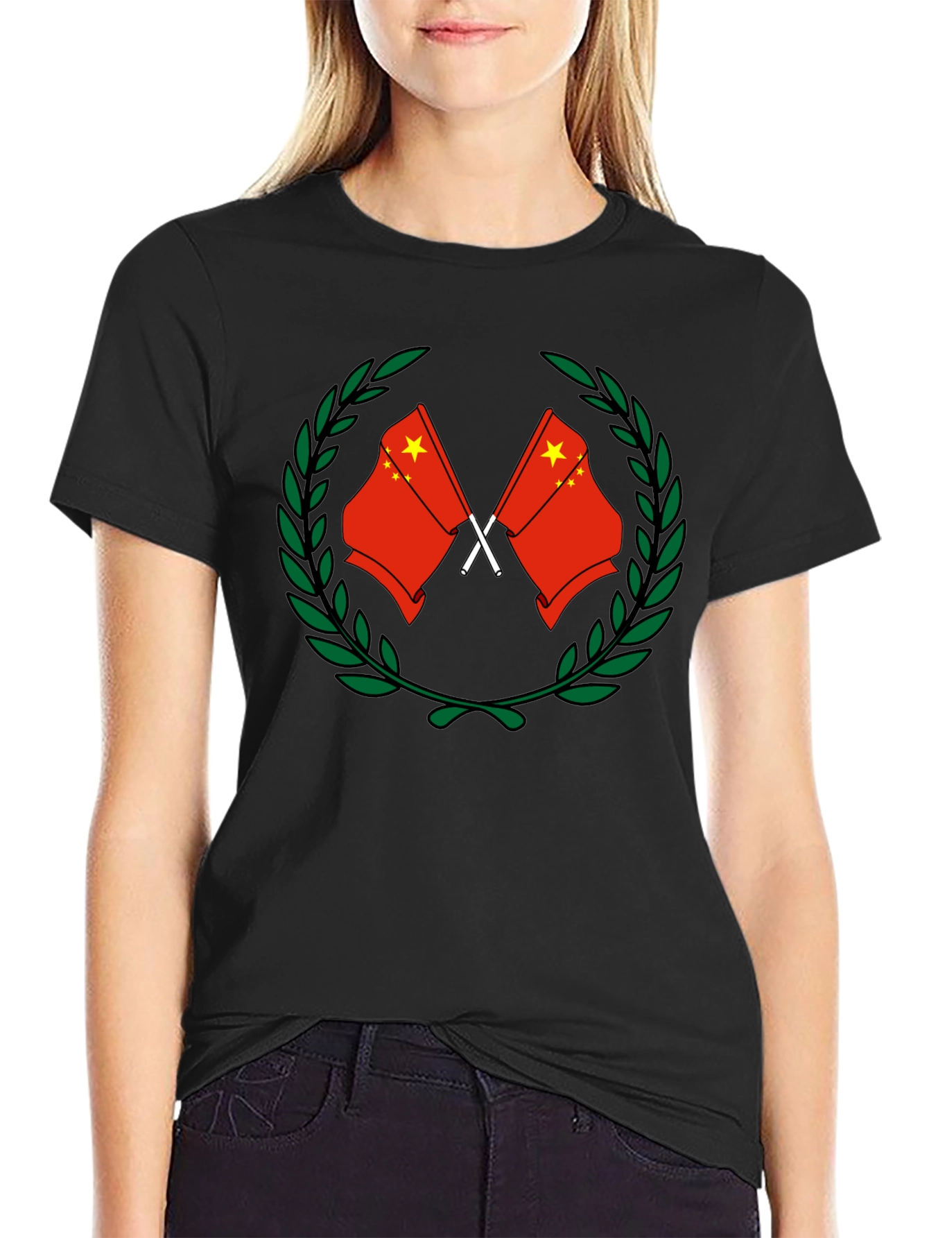 China Flag Wreath Graphic Tee - Black